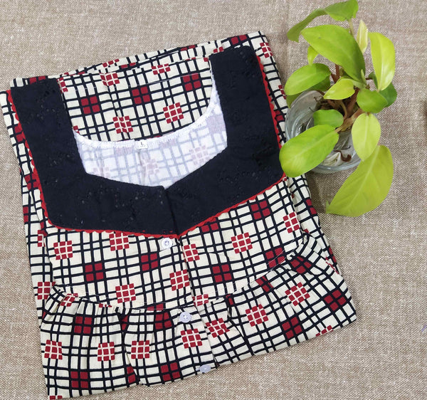 Cotton With Pockets, Half Open Large Printed Nighty