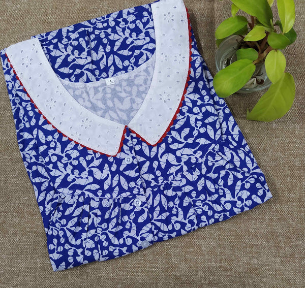 Cotton With Pockets, Half Open Large Printed Nighty