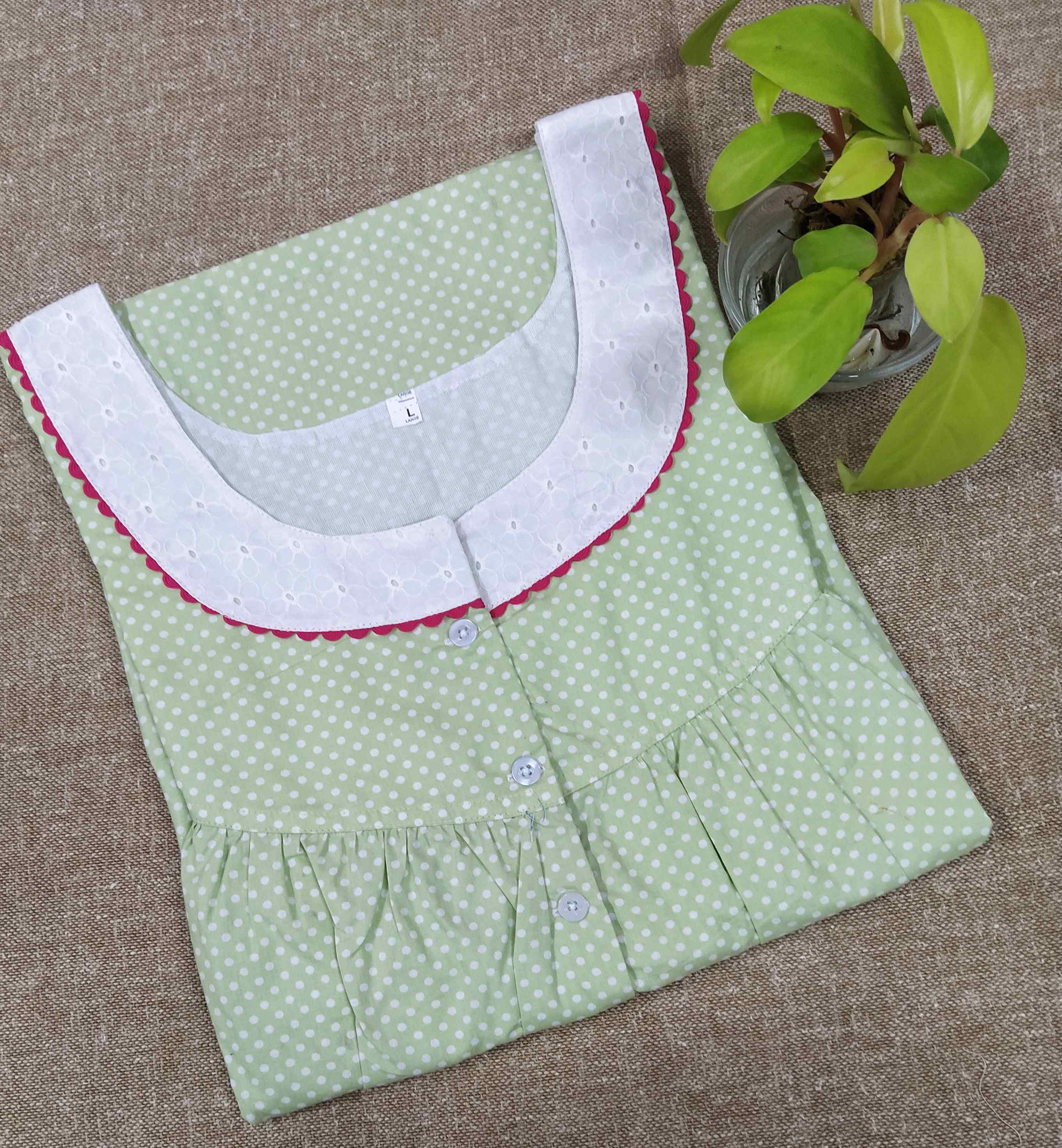 Cotton With Pockets, Half Open Large Printed Nighty