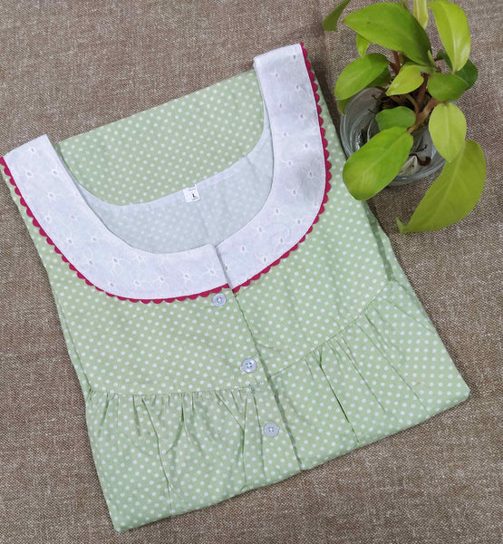 Cotton With Pockets, Half Open Large Printed Nighty