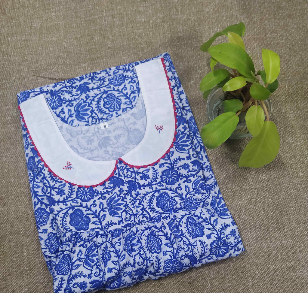 Cotton With Pockets, No Open Small Printed Nighty