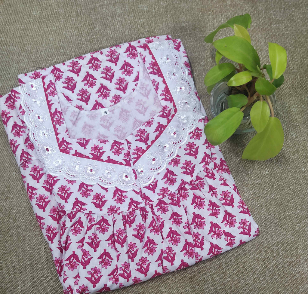 Cotton With Pockets, No Open Small Printed Nighty
