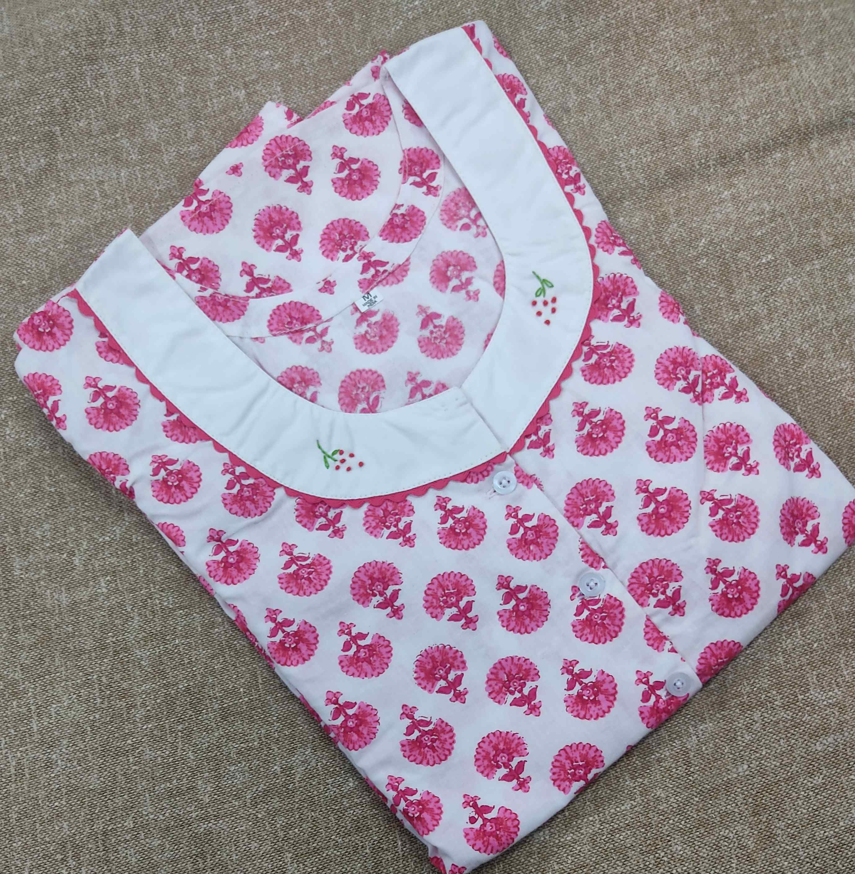 Cotton A-line churidar cut, With Pockets, Half Open Medium Printed Nighty