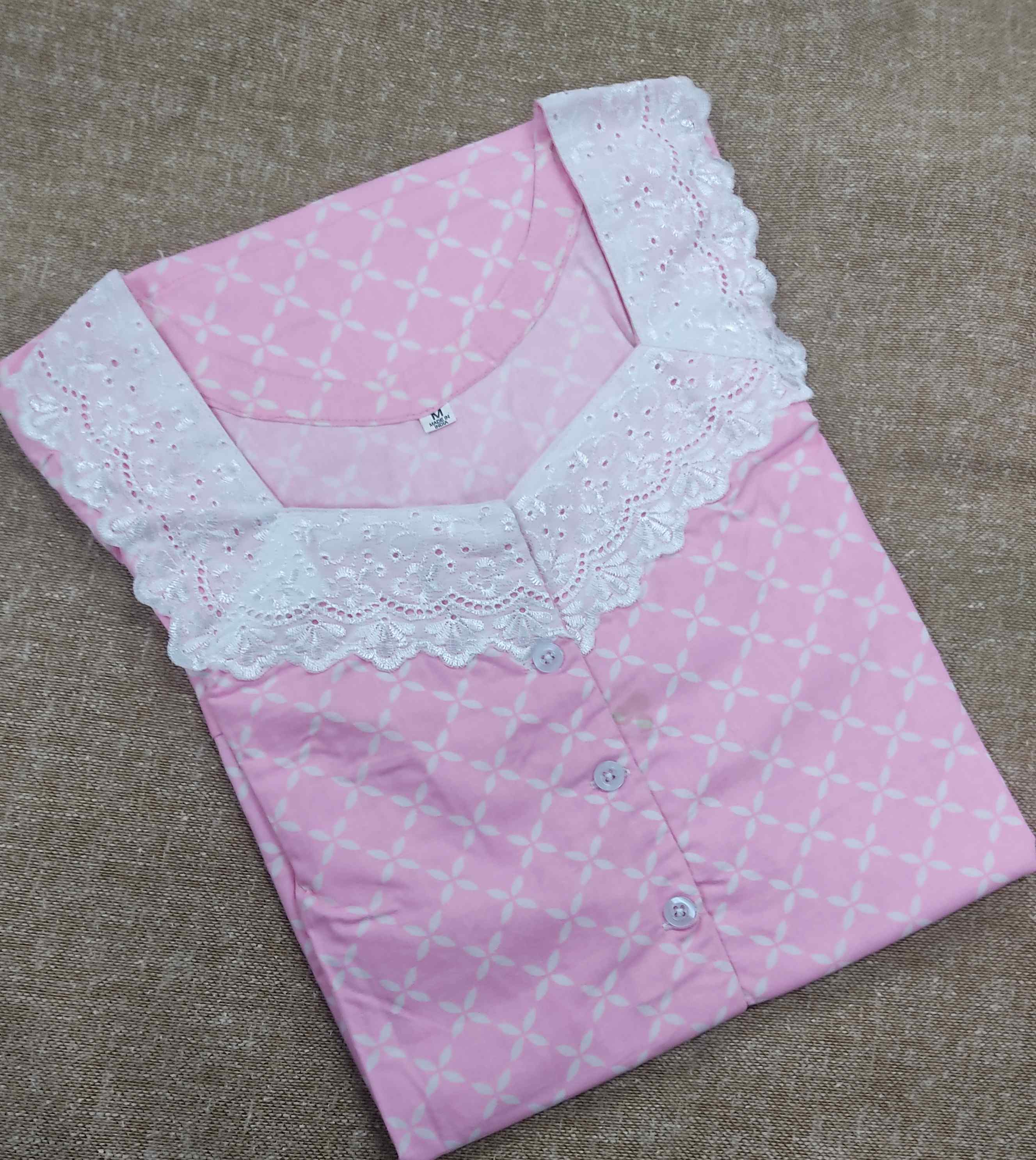 Cotton With Pockets, Half Open Medium Printed Nighty