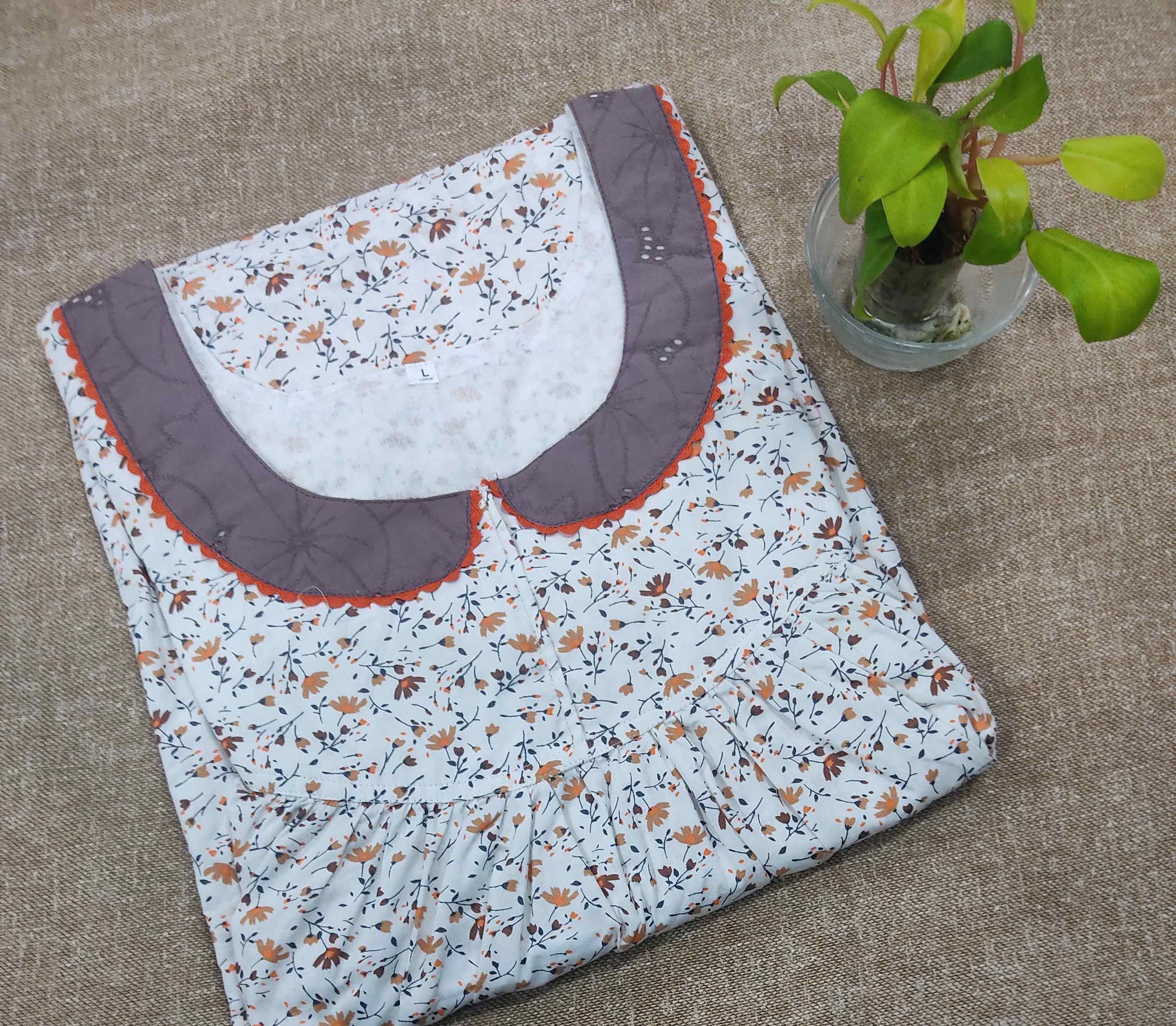 Cotton With Pockets, No Open Large Printed Nighty