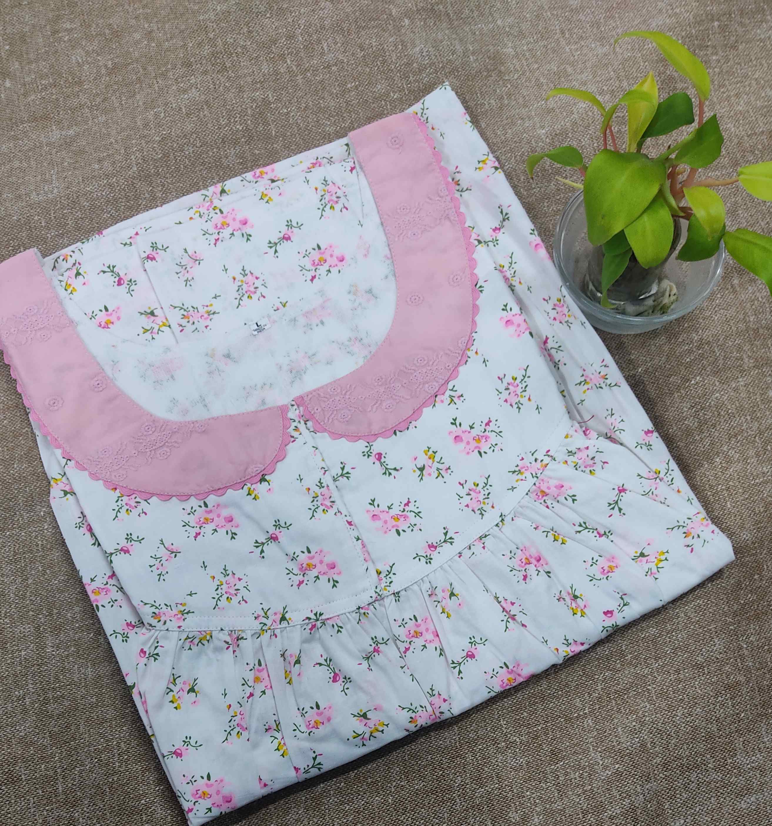 Cotton With Pockets, No Open Large Printed Nighty