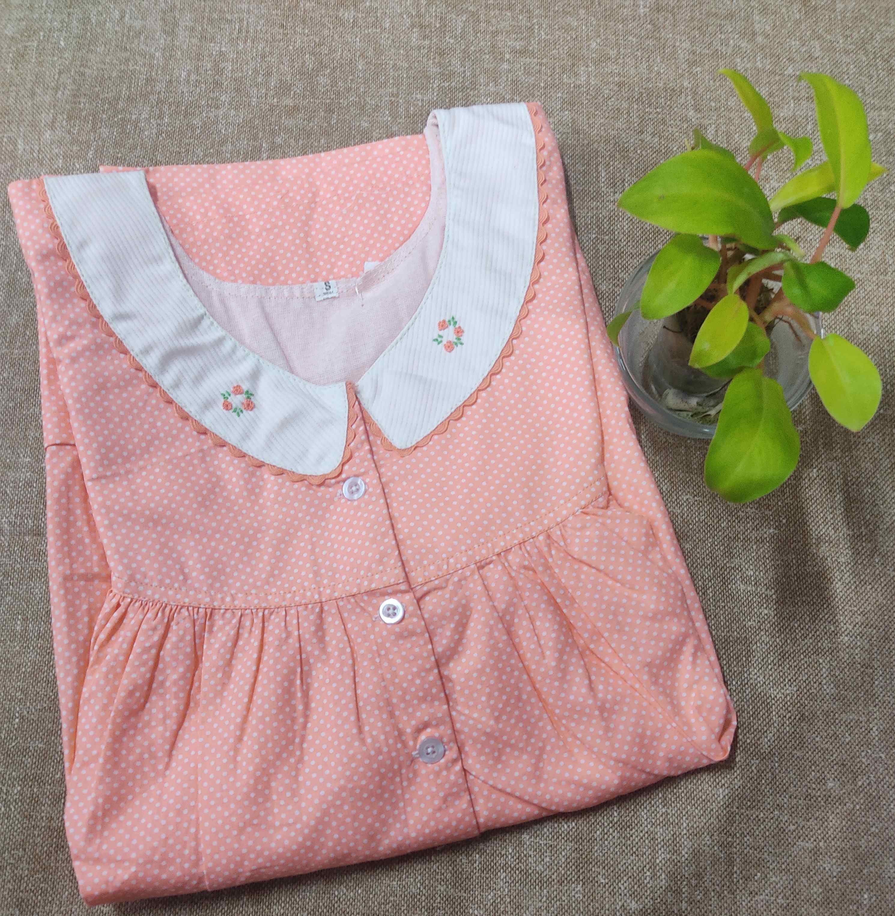 Cotton With Pockets, Half Open Small Printed Nighty