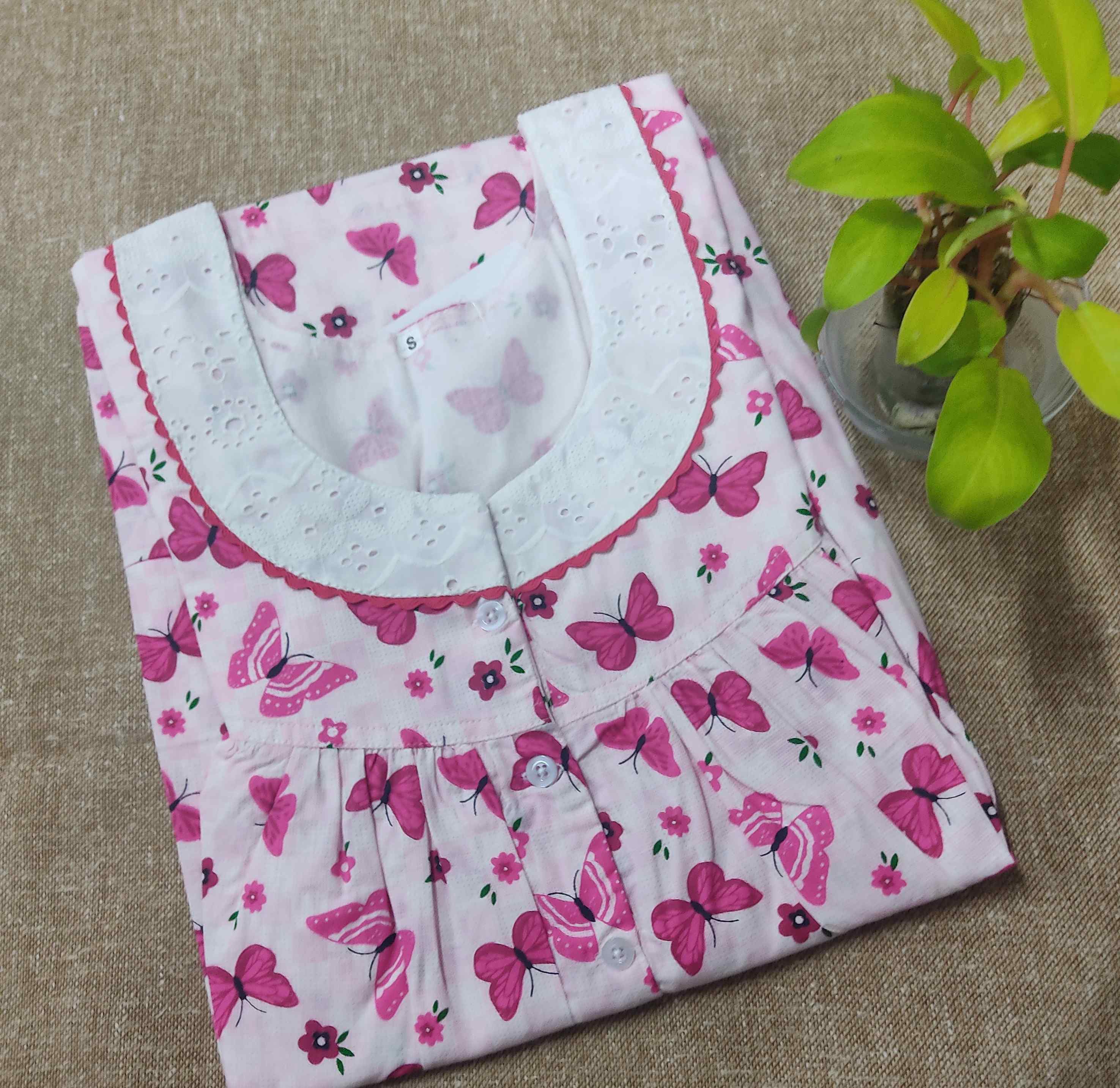 Cotton With Pockets, Half Open Small Printed Nighty