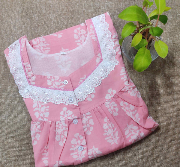 Soft Cotton With Pockets, Half Open Small Printed Nighty
