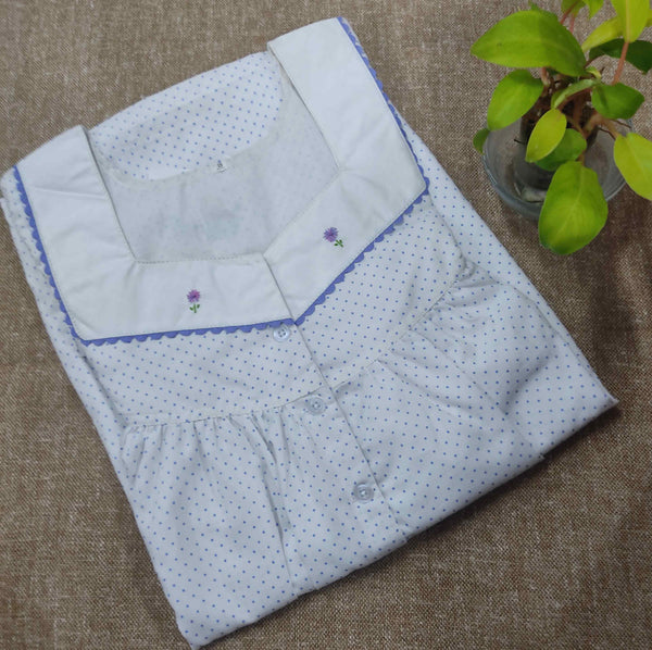 Soft Cotton With Pockets, Half Open Small Printed Nighty