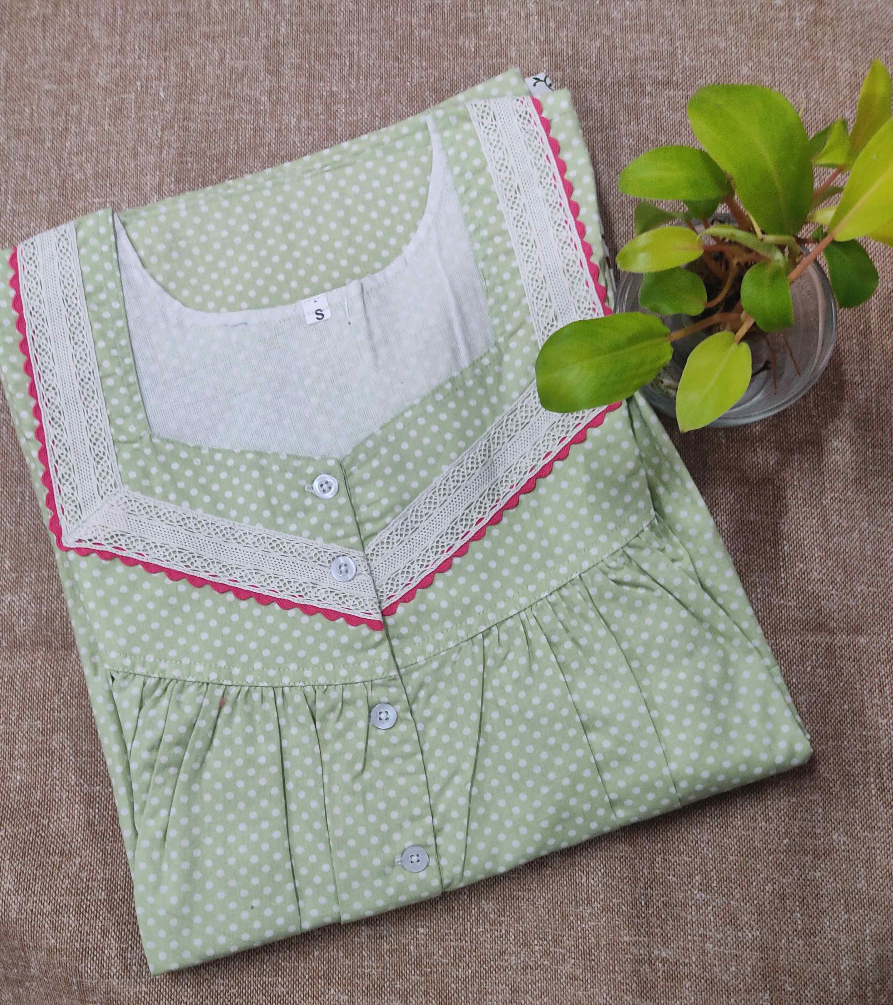 Cotton With Pockets, Half Open Small Printed Nighty