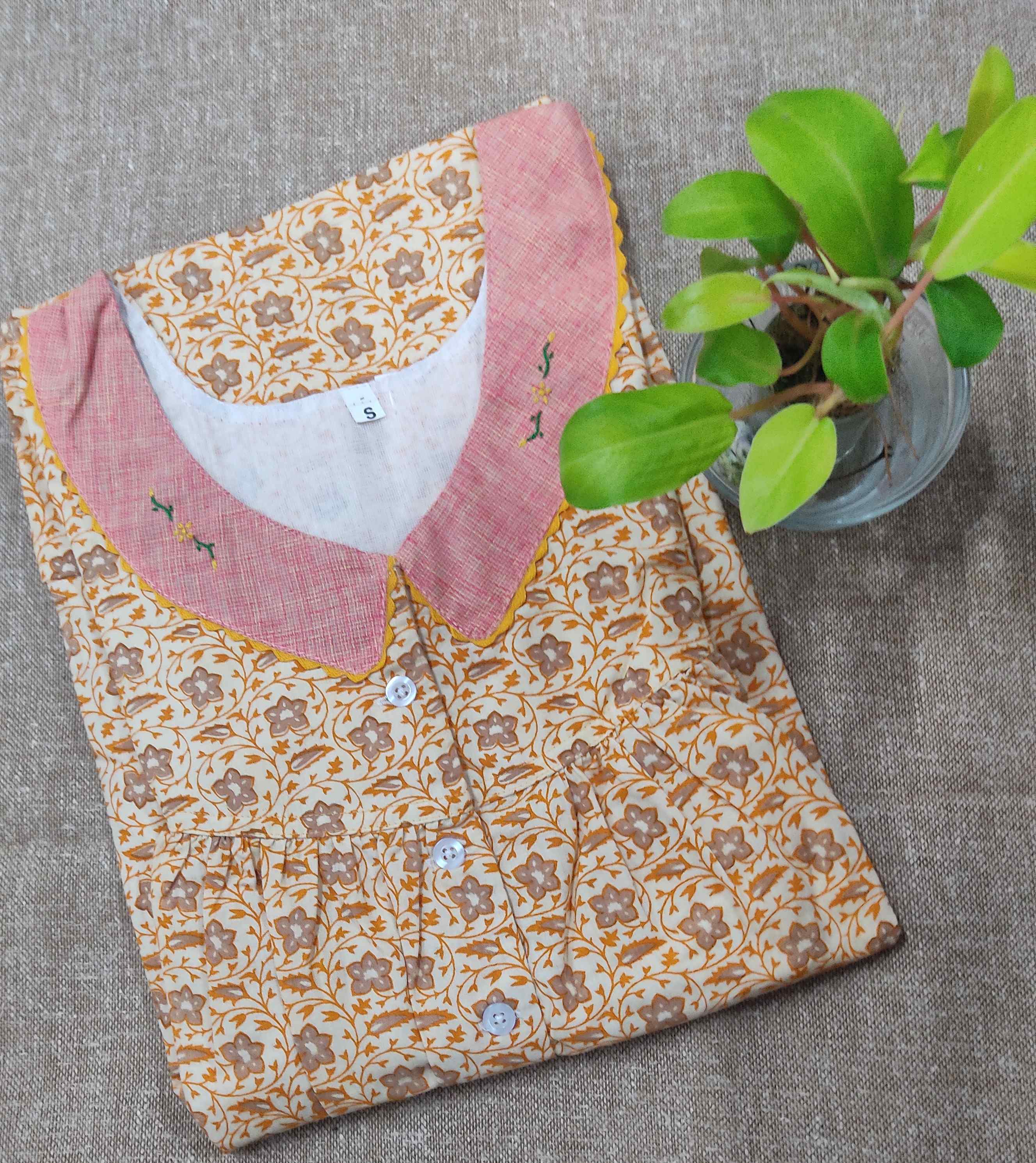 Cotton With Pockets, Half Open Small Printed Nighty