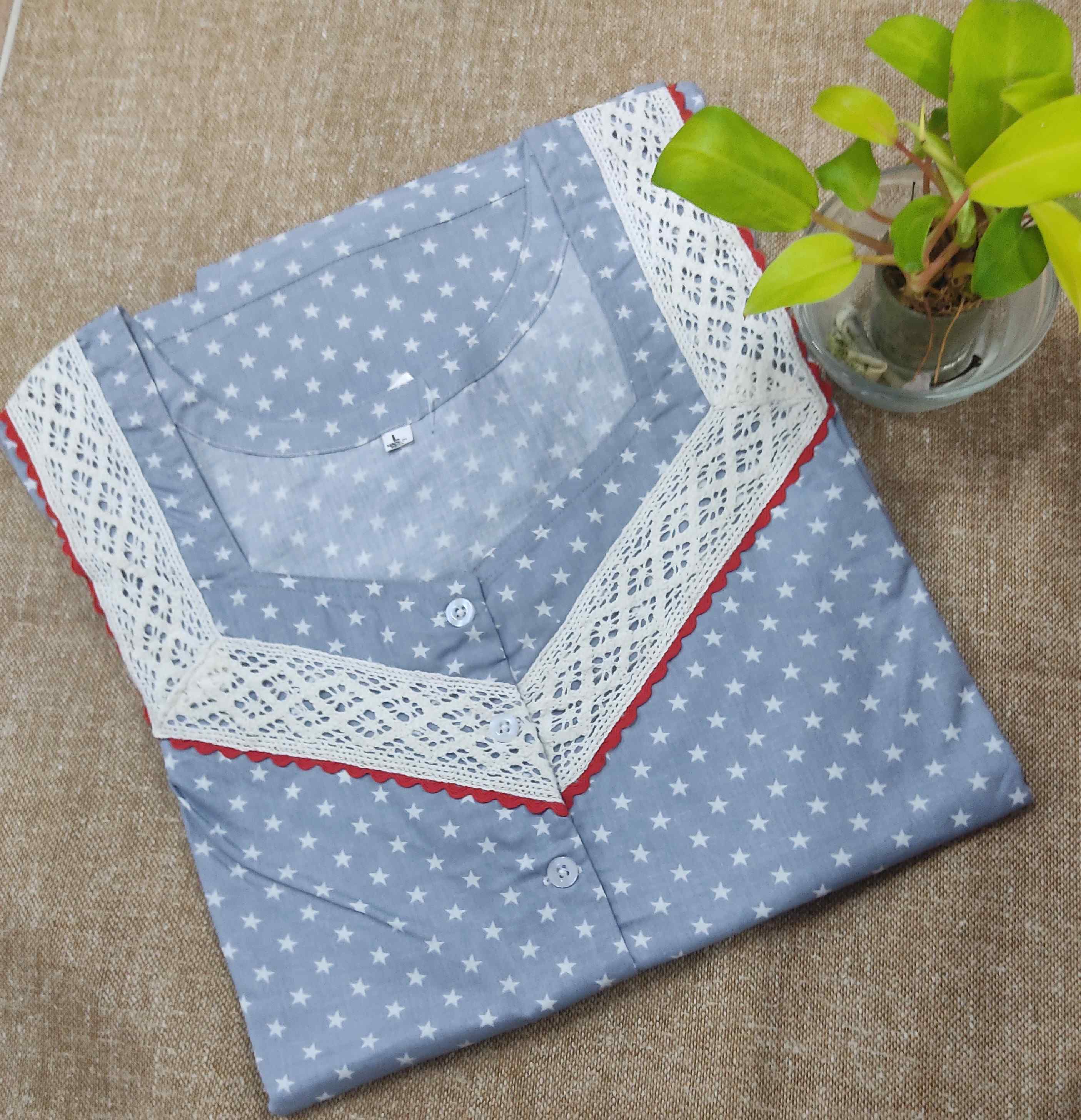 Cotton A-line churidar cut, With Pockets, Half Open Large Printed Nighty