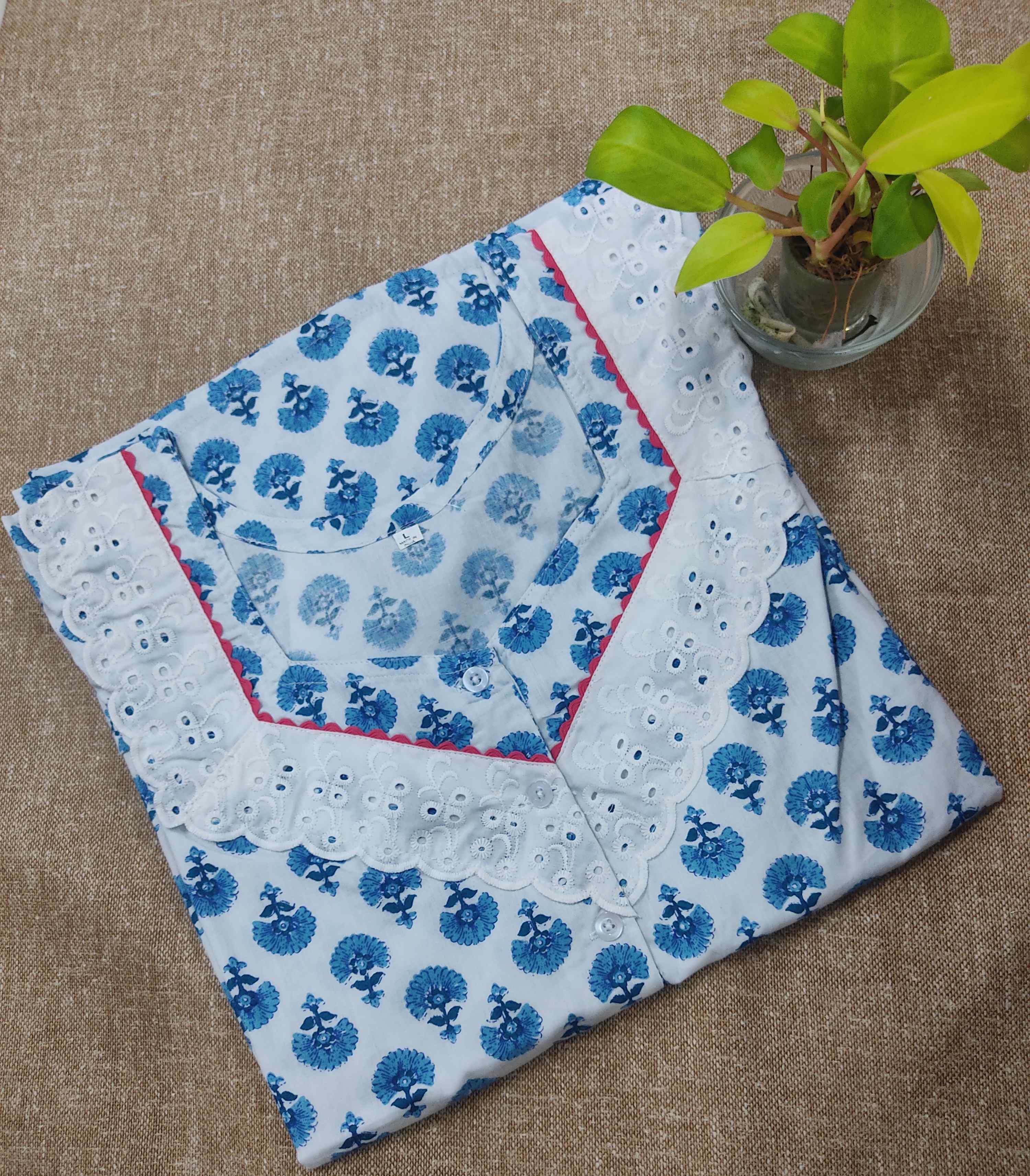 Cotton A-line churidar cut, With Pockets, Half Open Large Printed Nighty