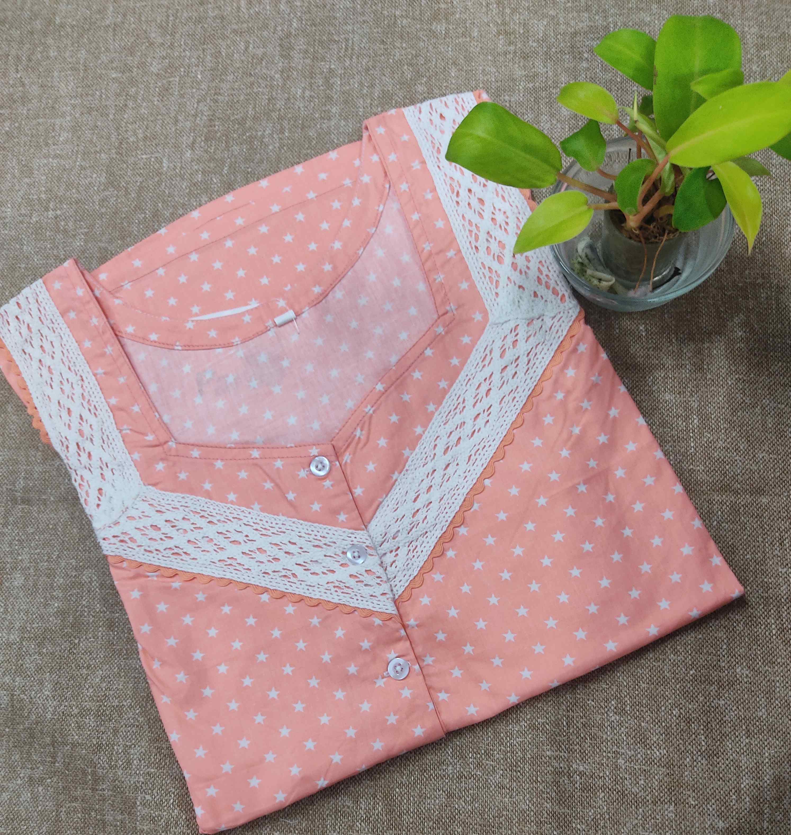 Cotton A-line churidar cut, With Pockets, Half Open Large Printed Nighty