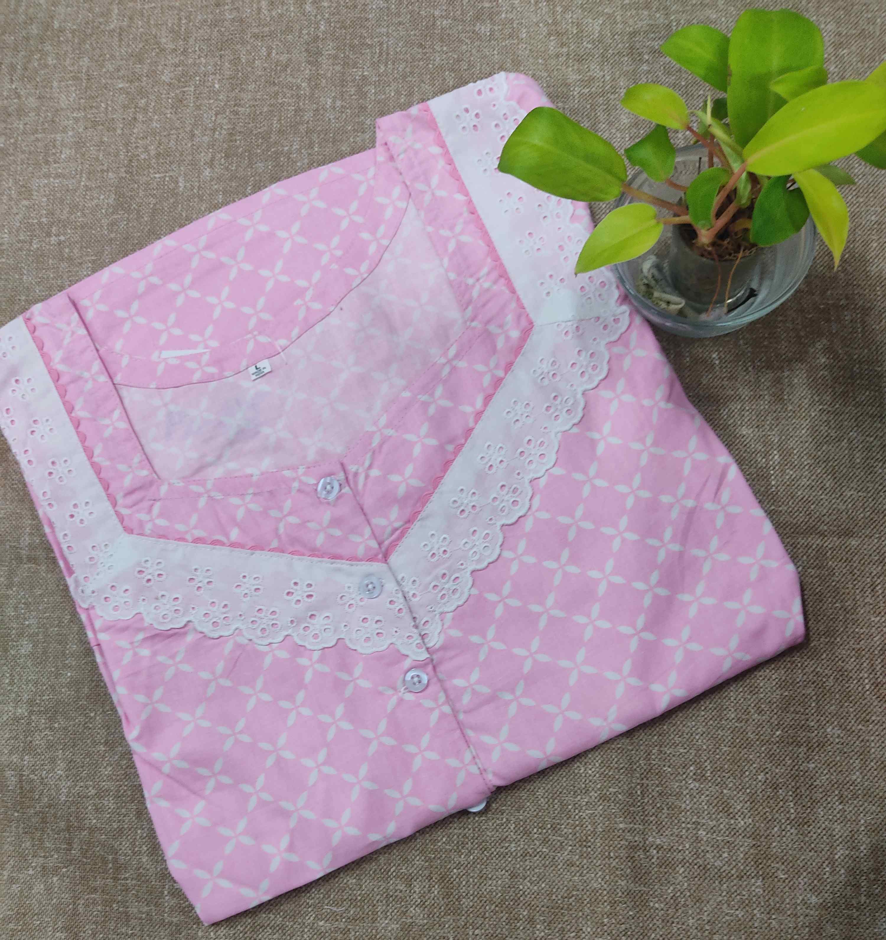 Cotton A-line churidar cut, With Pockets, Half Open Large Printed Nighty