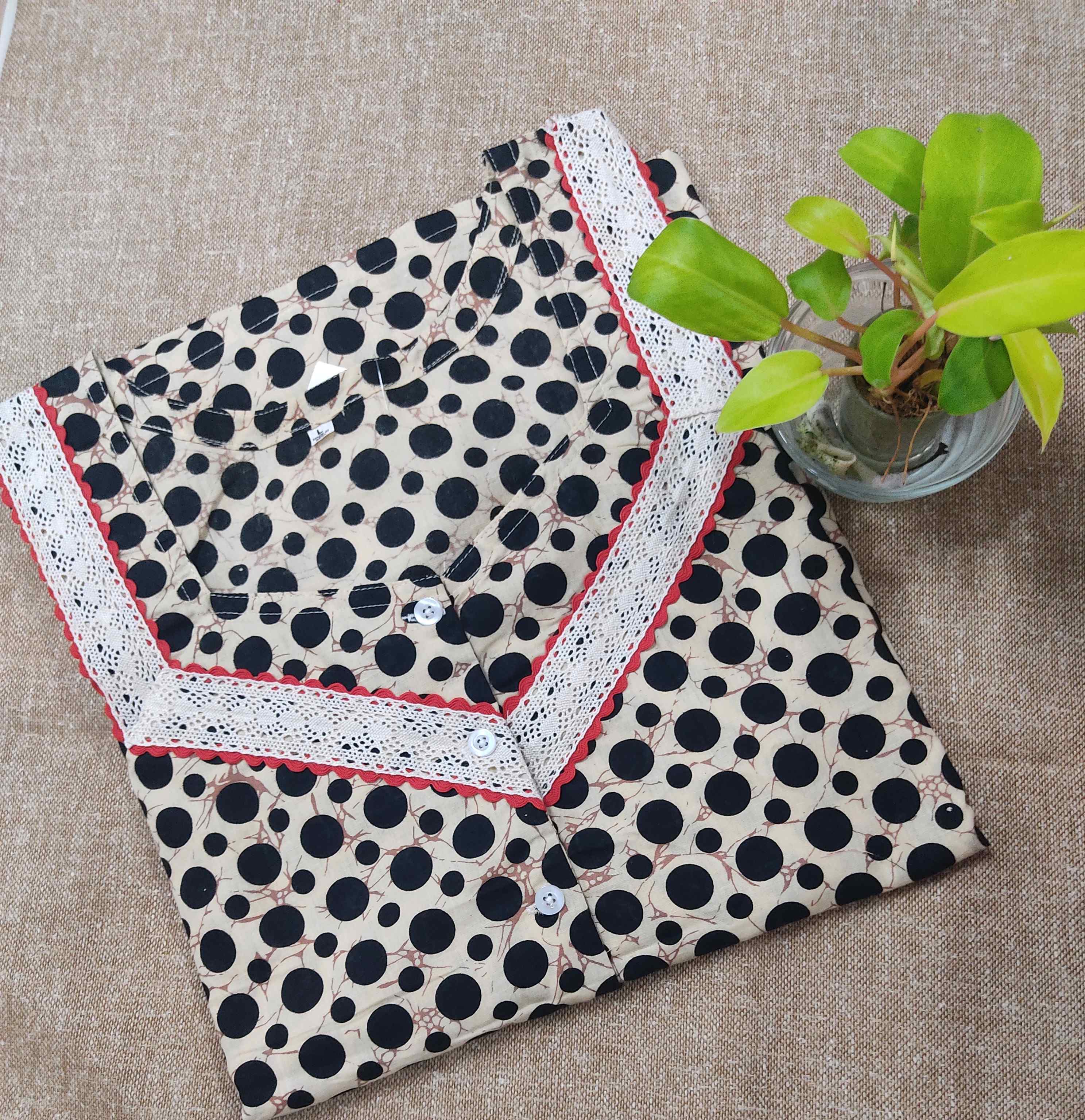Cotton A-line churidar cut, With Pockets, Half Open Large Printed Nighty