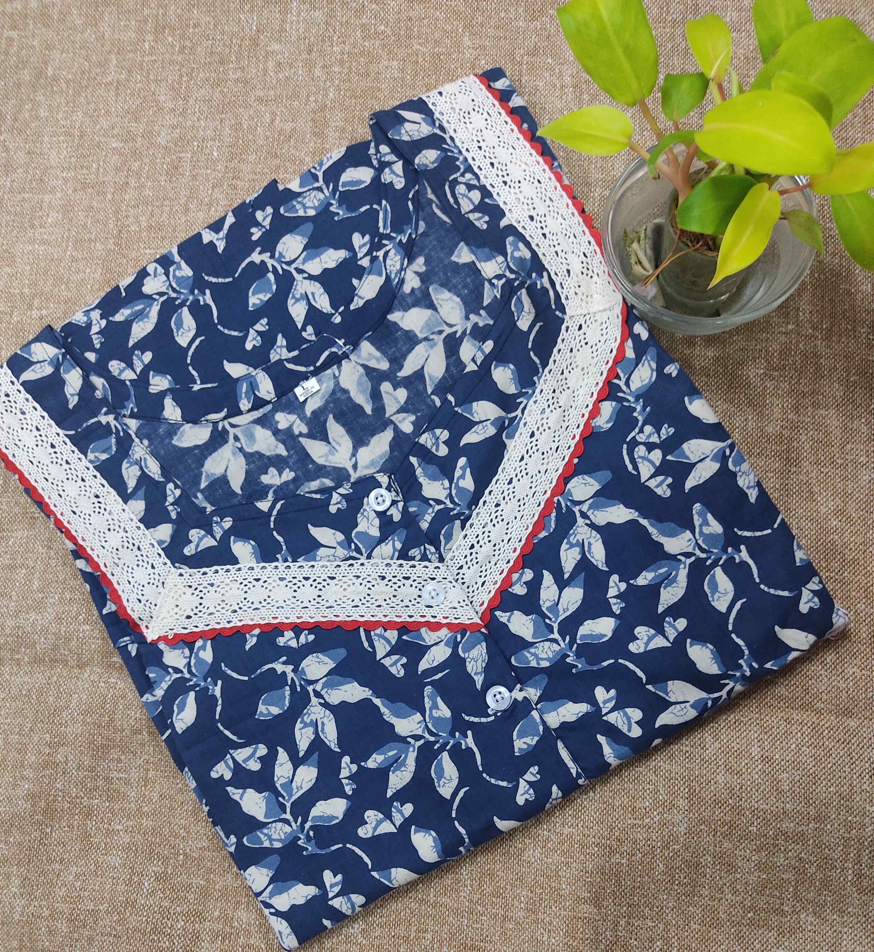 Cotton A-line churidar cut, With Pockets, Half Open Large Printed Nighty
