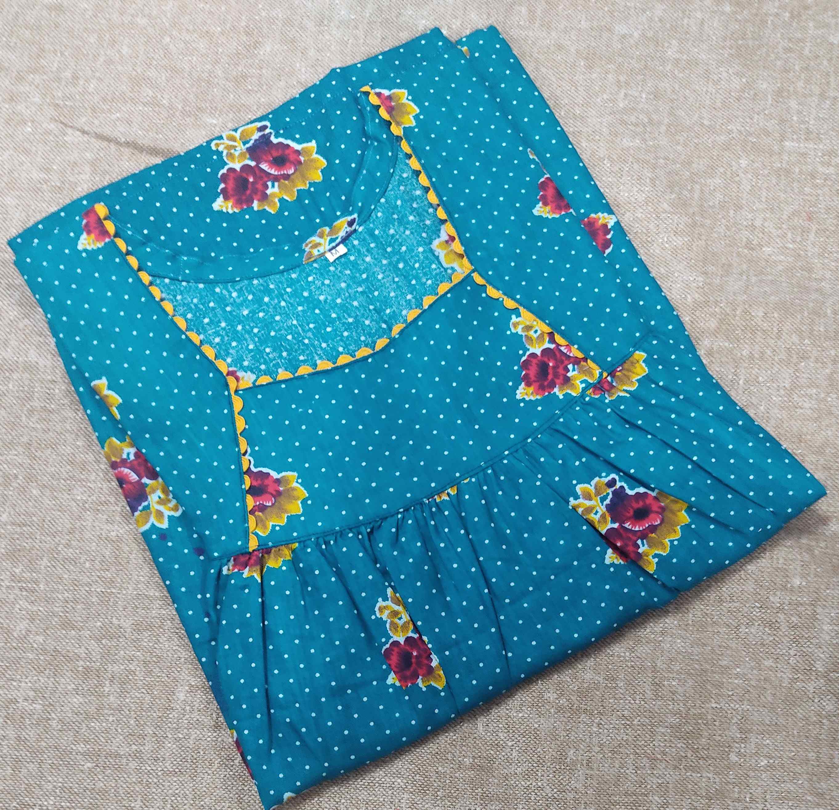 Cotton Pleated , No Open Medium Printed Nighty
