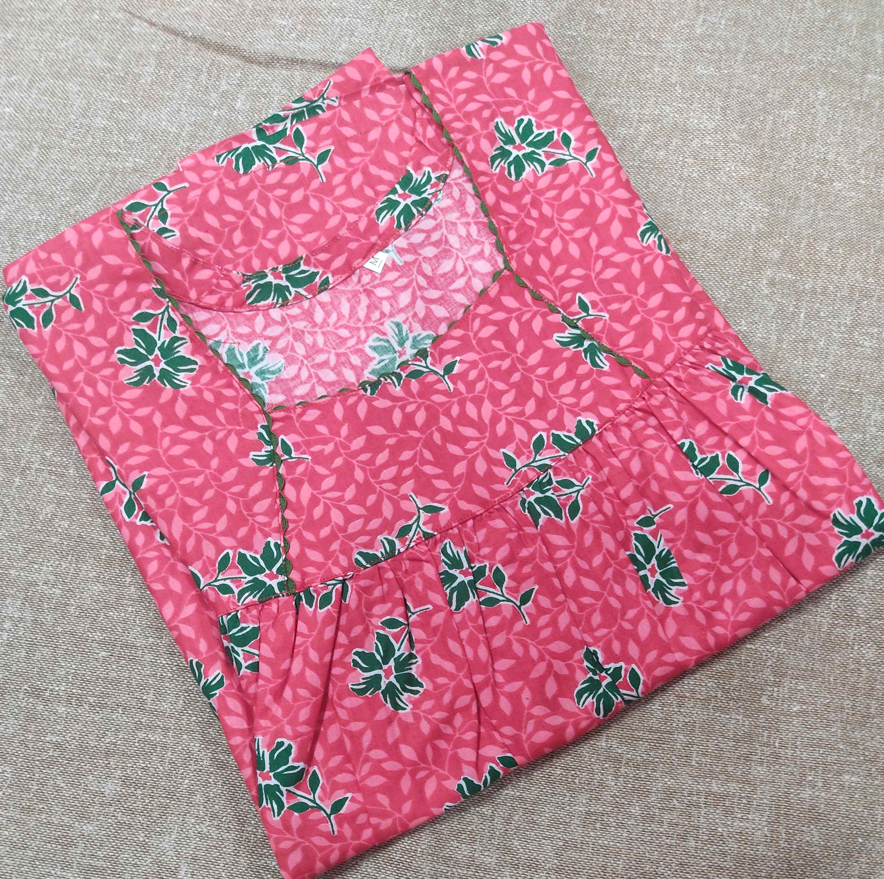 Cotton Pleated , No Open Medium Printed Nighty