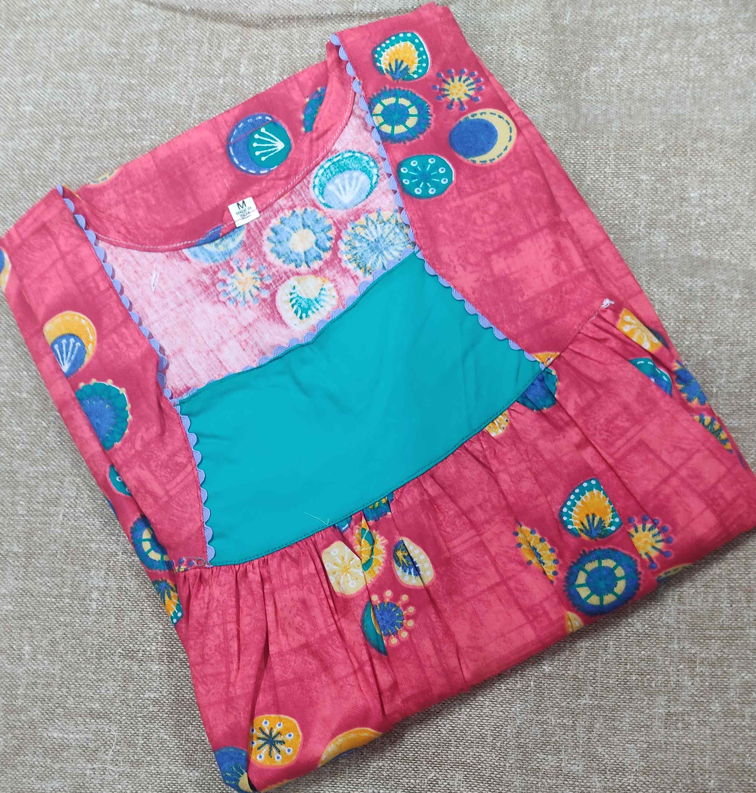 Cotton Pleated , No Open Medium Printed Nighty