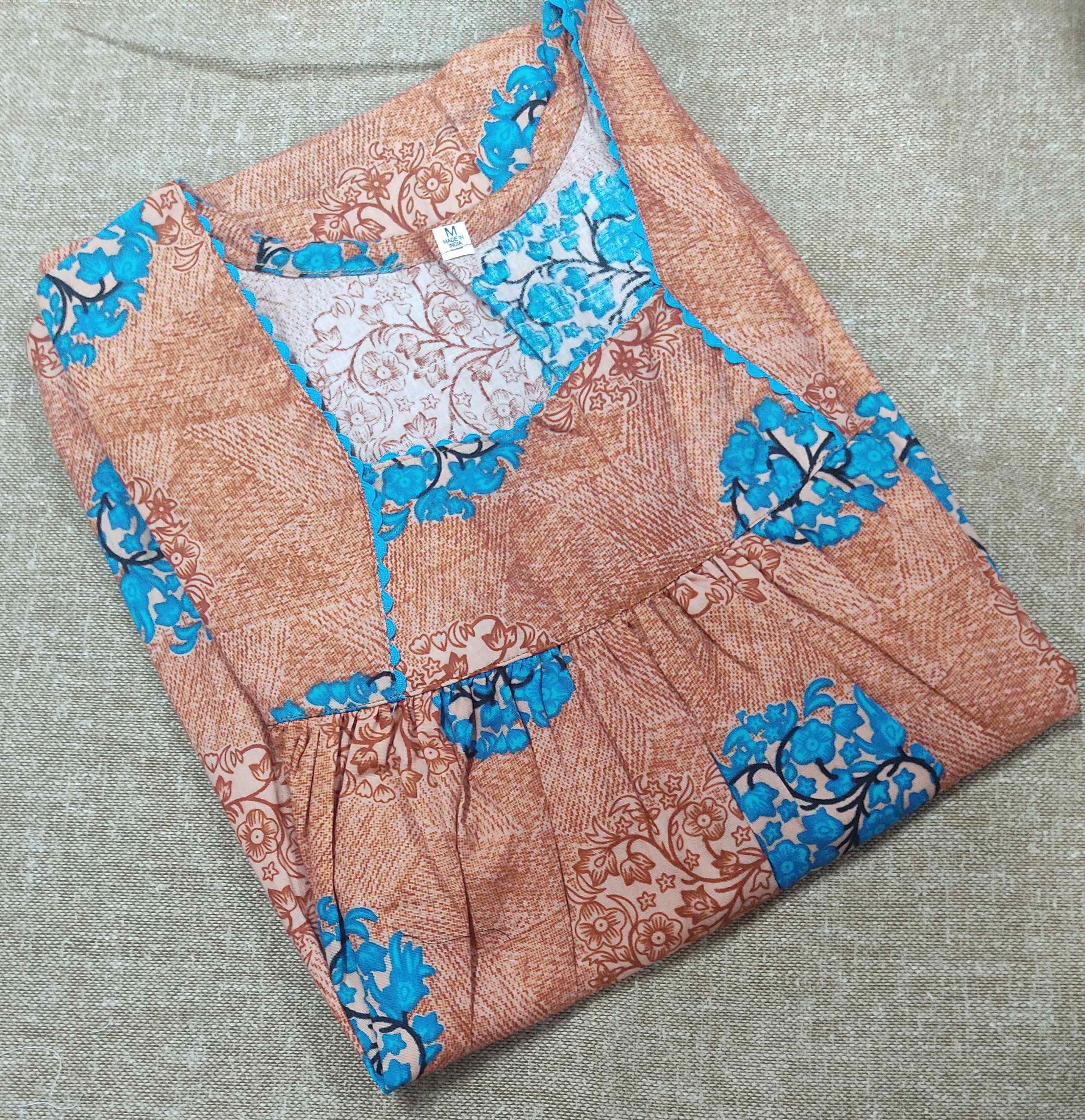 Cotton Pleated , No Open Medium Printed Nighty