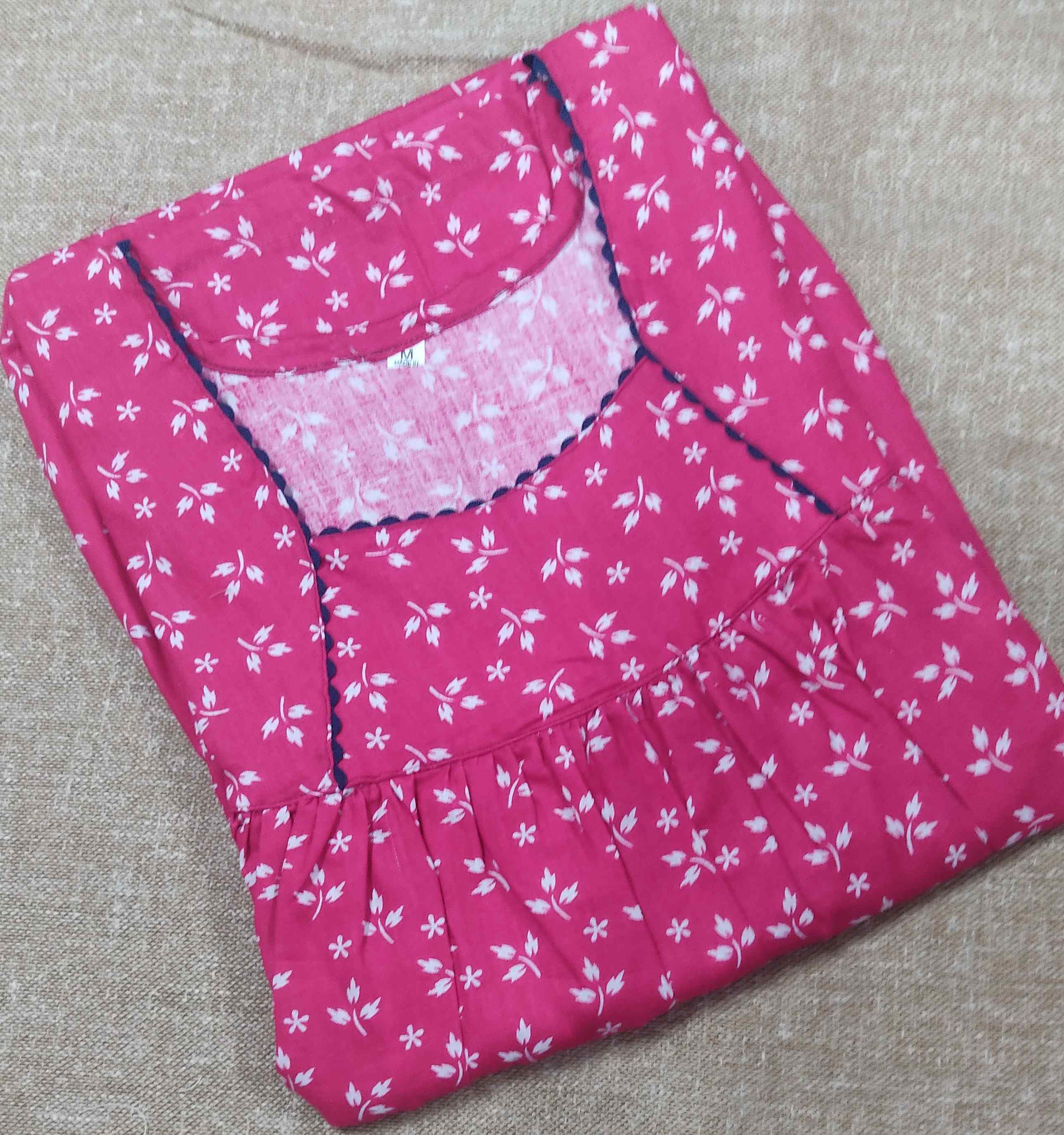 Cotton Pleated , No Open Medium Printed Nighty