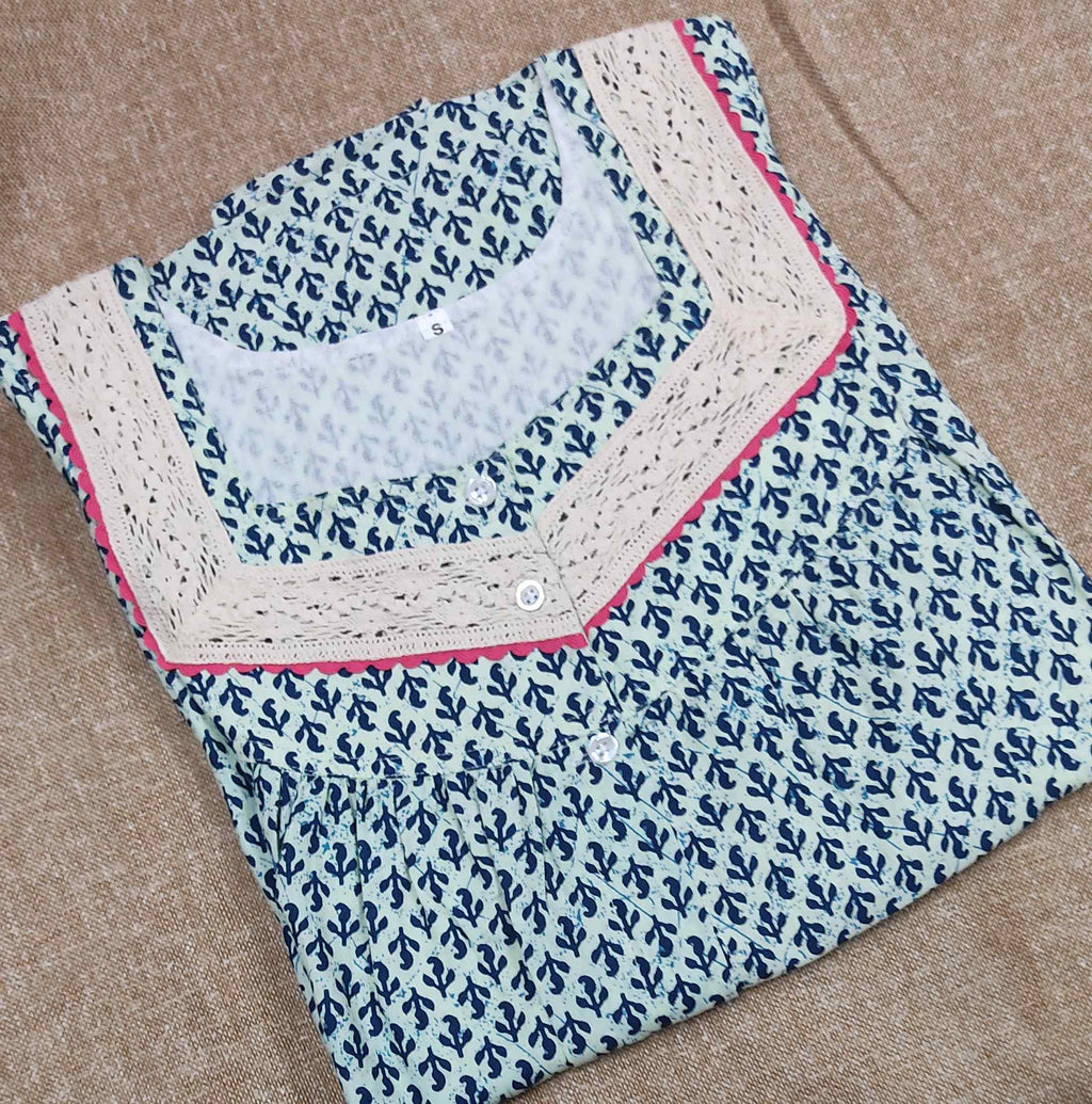 Cotton Pleated , Full Open Medium Printed Nighty