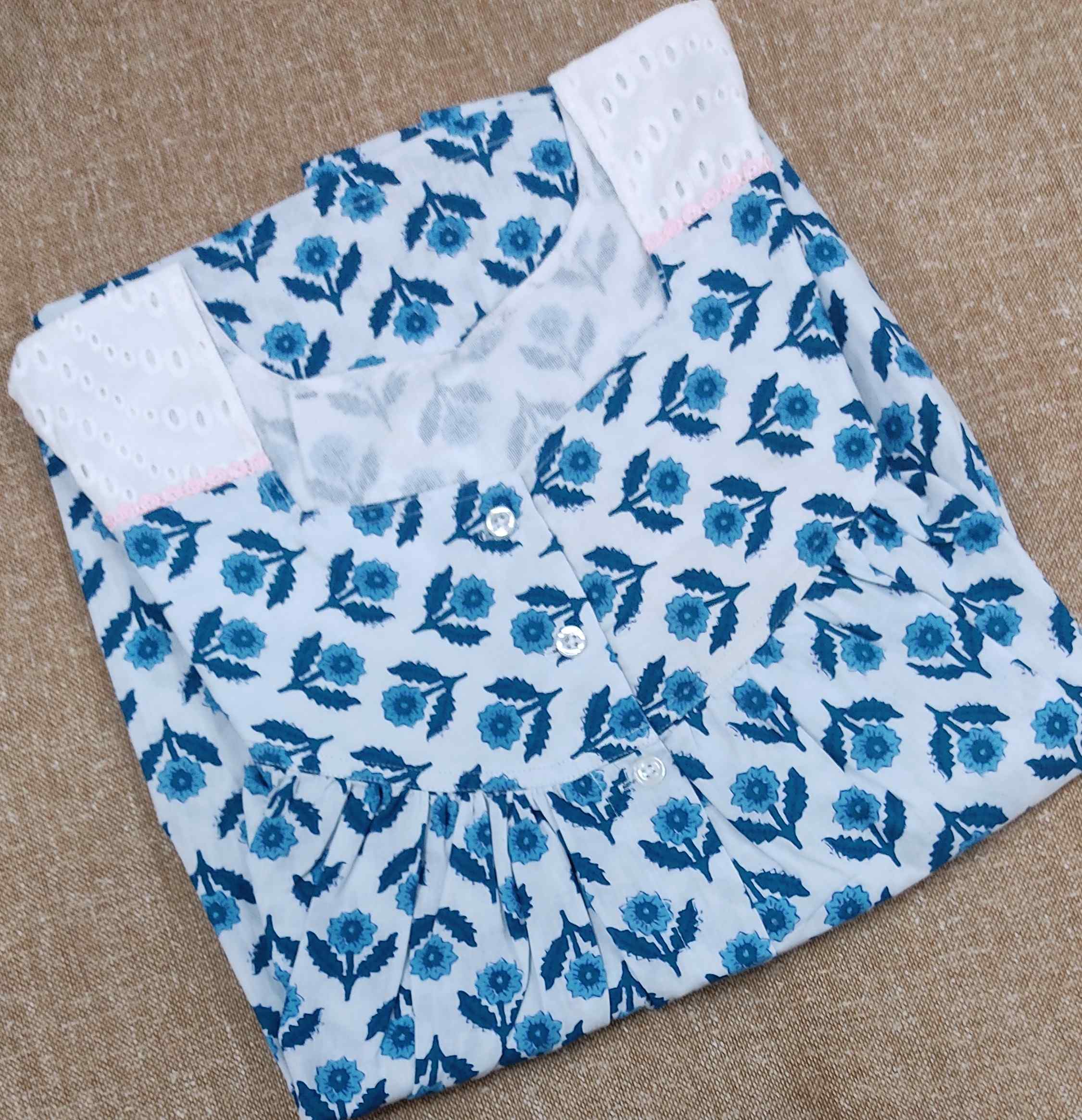 Cotton Pleated , Full Open Medium Printed Nighty