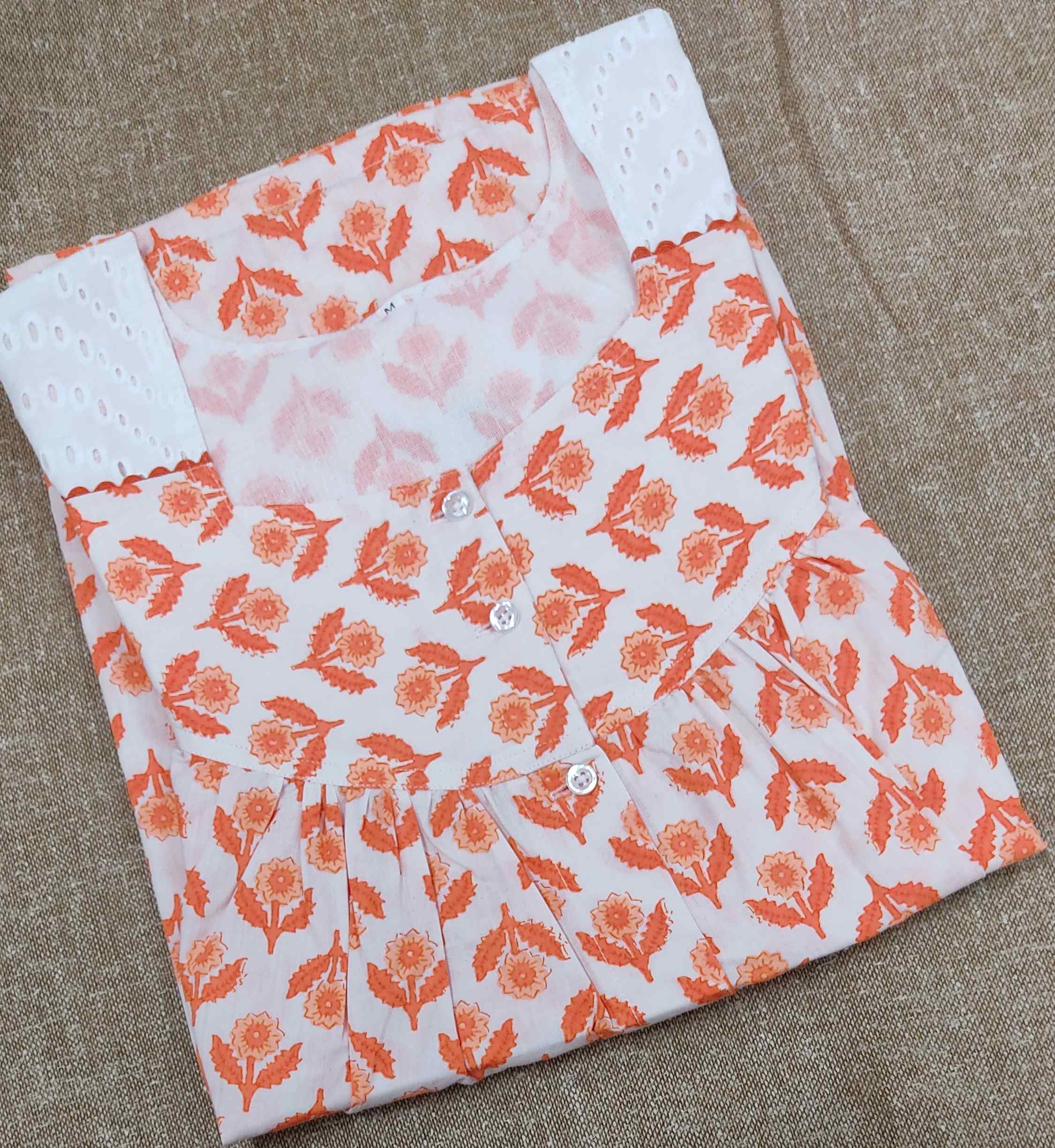 Cotton Pleated , Full Open Medium Printed Nighty
