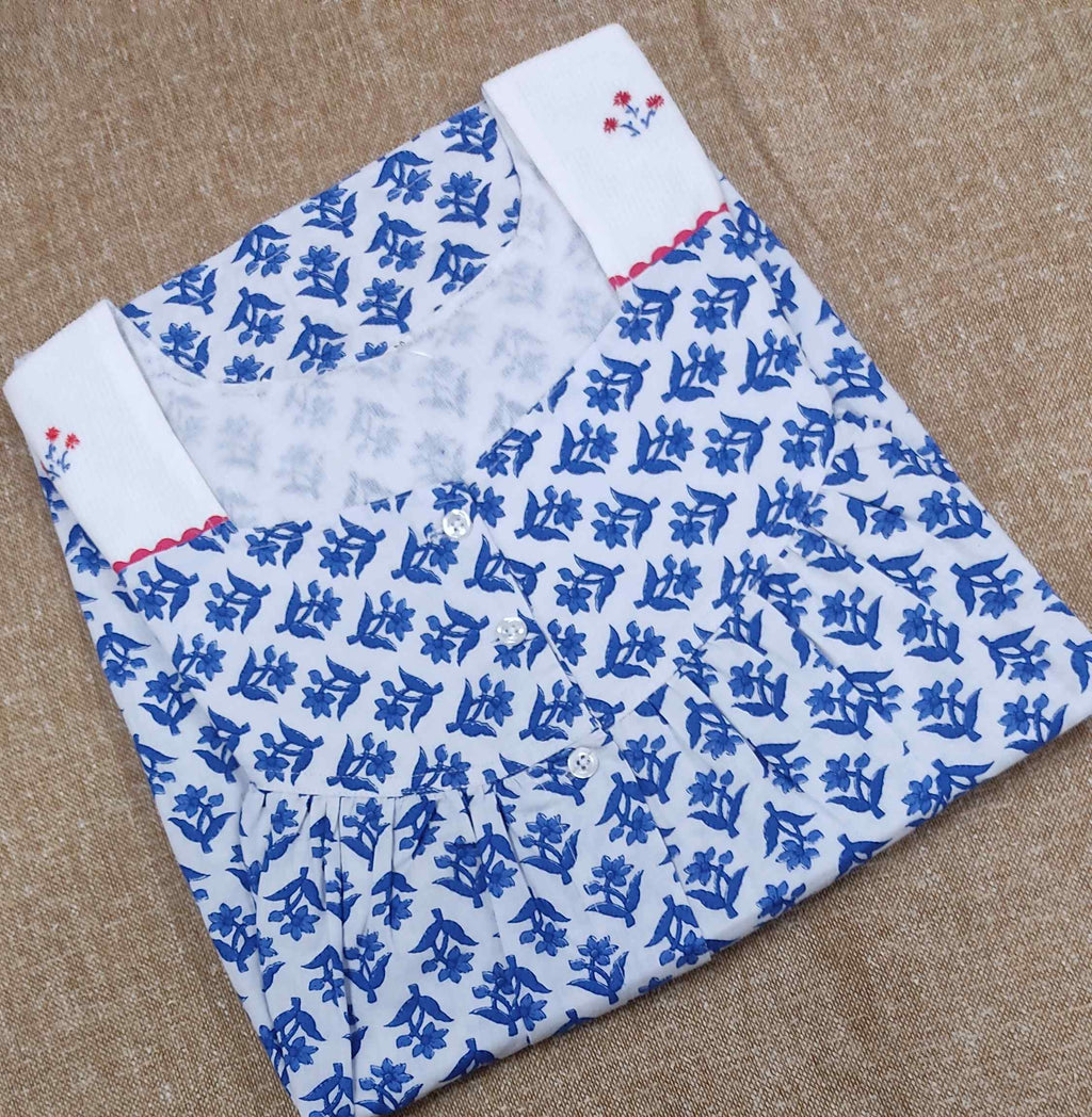 Cotton Pleated , Full Open Medium Printed Nighty