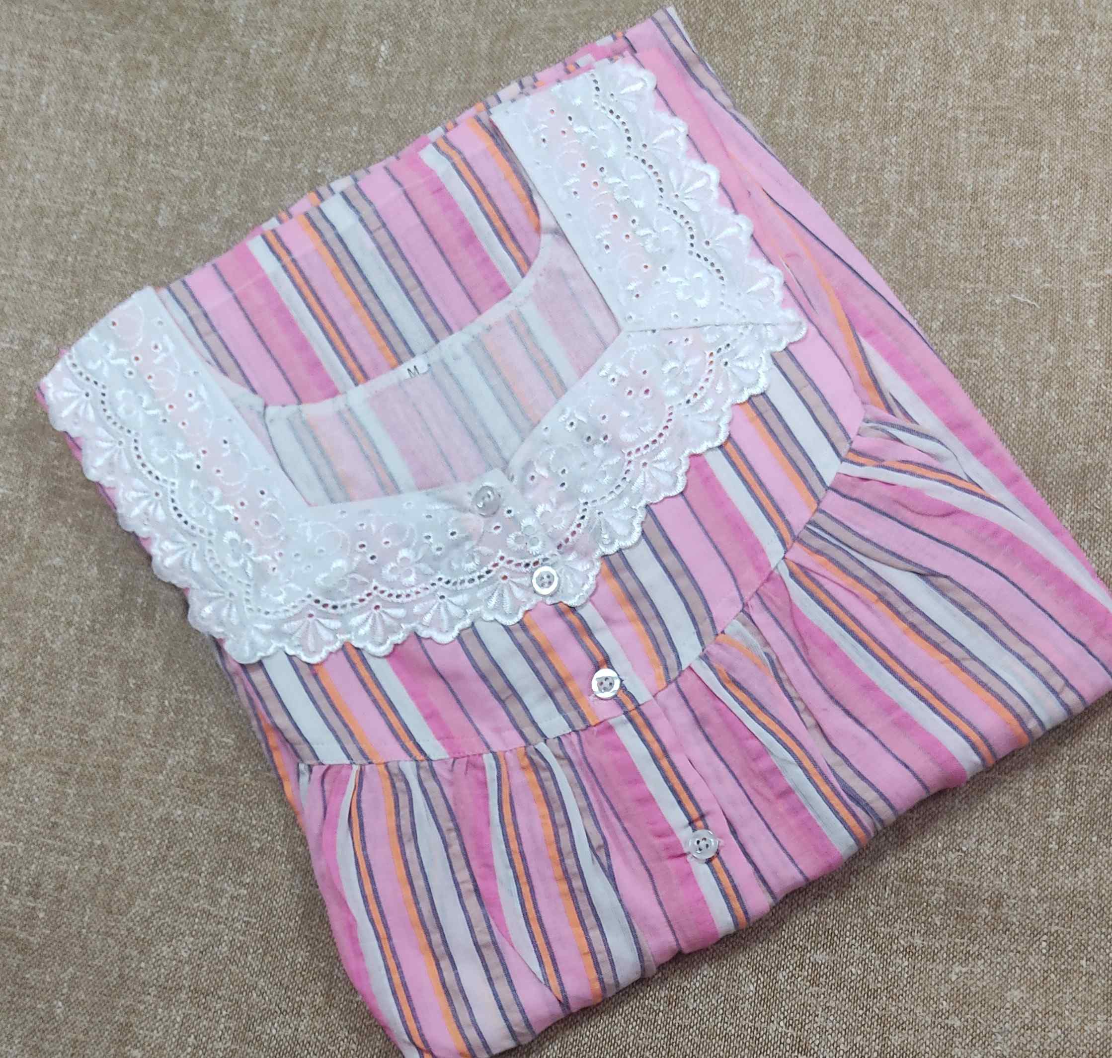Cotton Pleated , With Pockets, Half Open Medium Printed Nighty