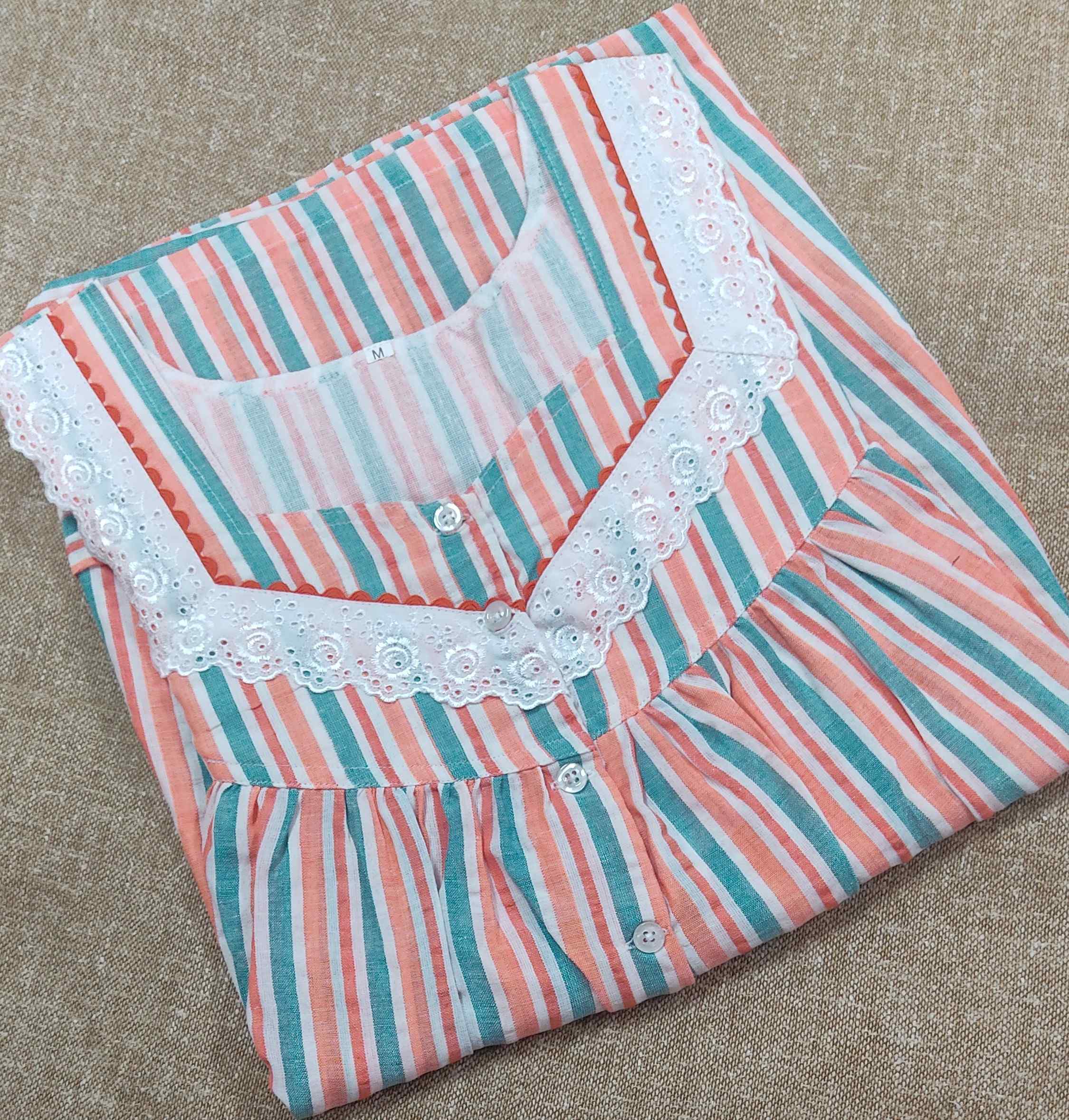 Cotton Pleated , With Pockets, Half Open Medium Printed Nighty