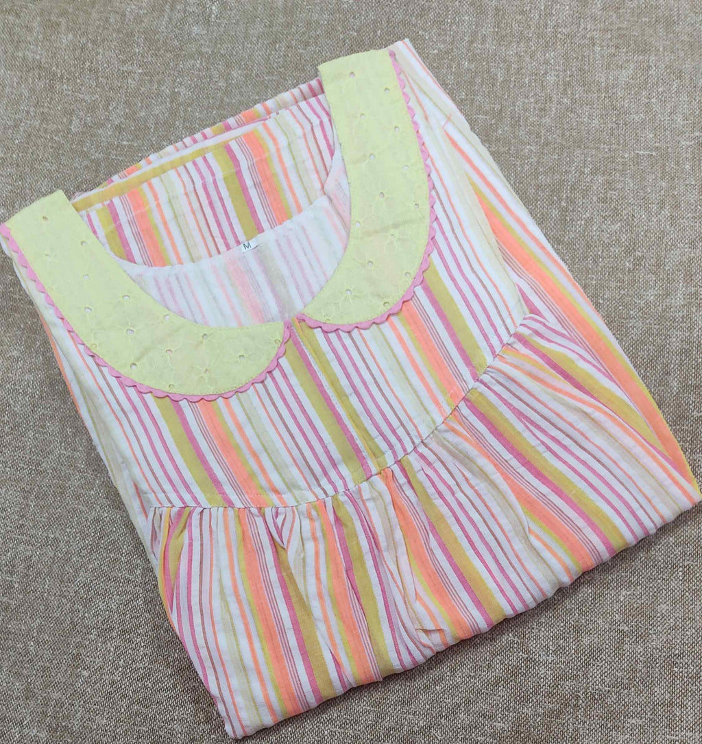 Cotton Pleated , With Pockets, No Open Medium Printed Nighty