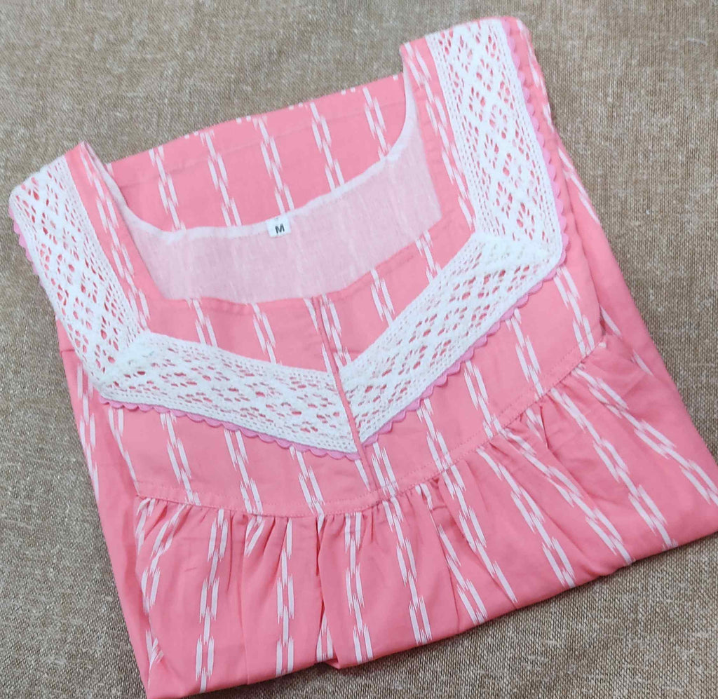 Soft Cotton Pleated , With Pockets, No Open Medium Printed Nighty