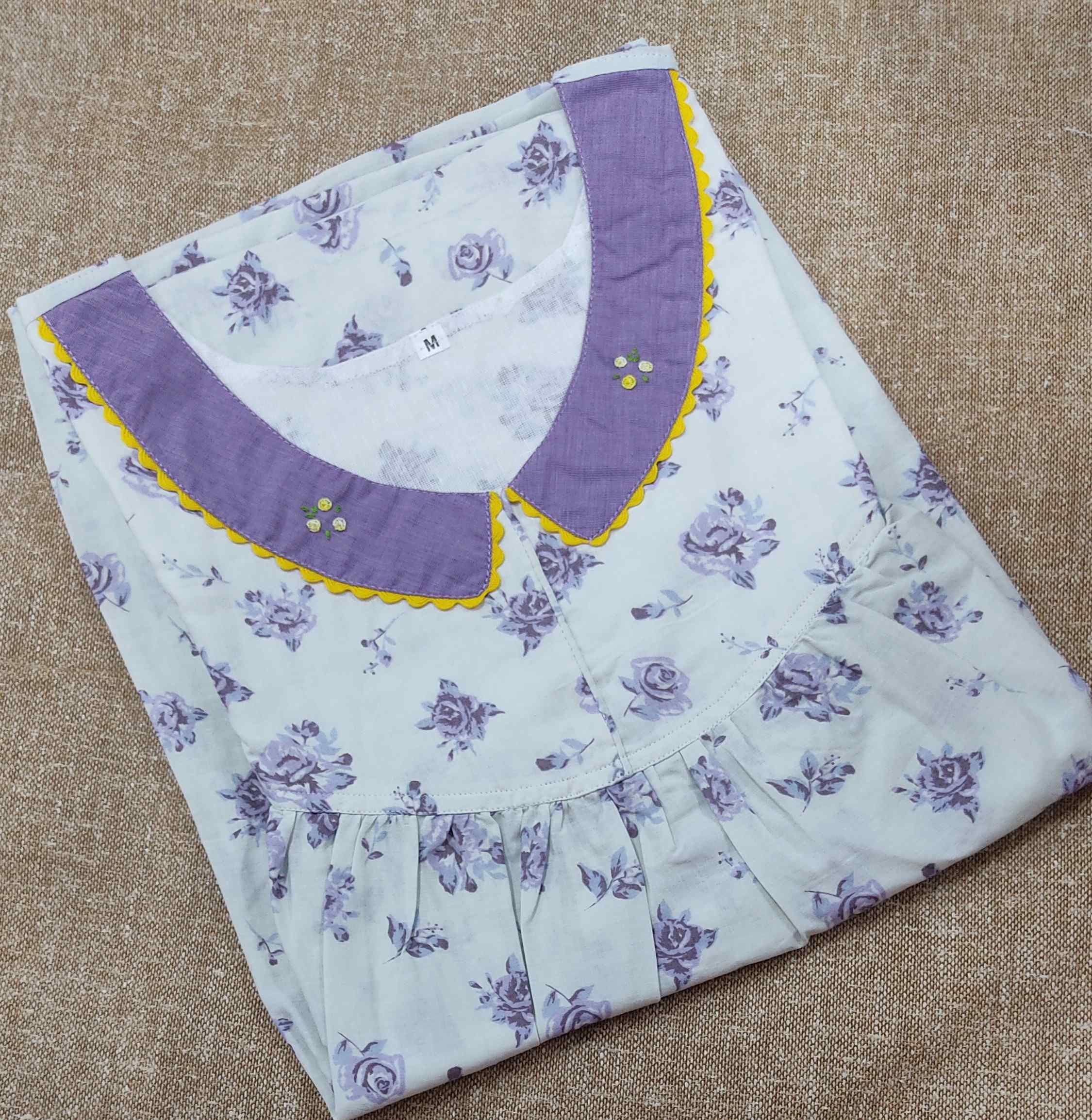 Soft Cotton Pleated , With Pockets, No Open Medium Printed Nighty