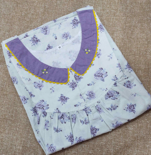 Soft Cotton Pleated , With Pockets, No Open Medium Printed Nighty