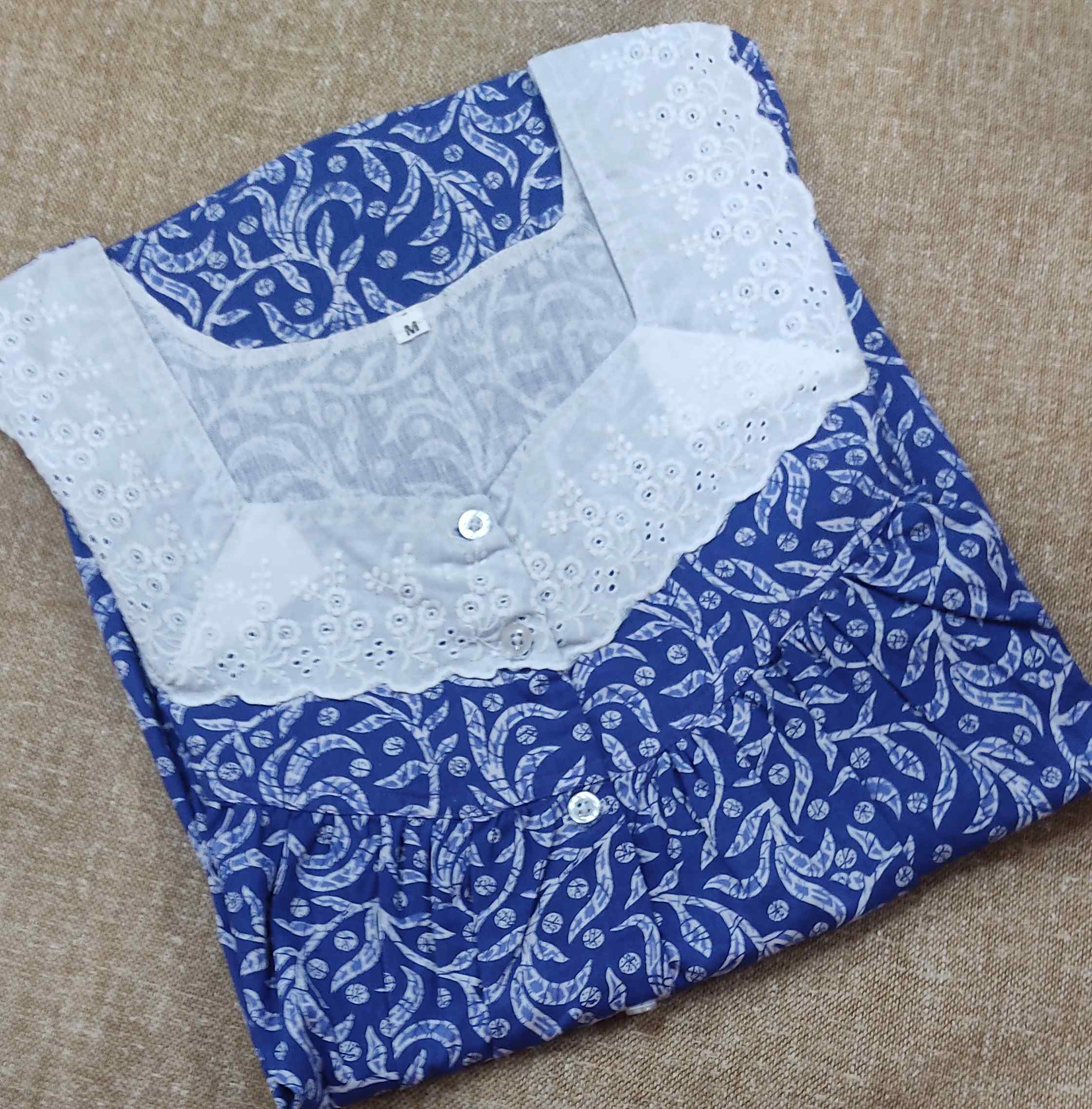 Cotton Pleated , With Pockets, Half Open Medium Printed Nighty