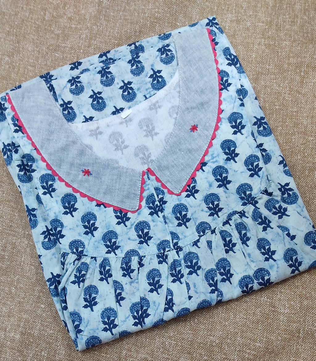 Cotton Pleated , With Pockets, No Open Medium Printed Nighty
