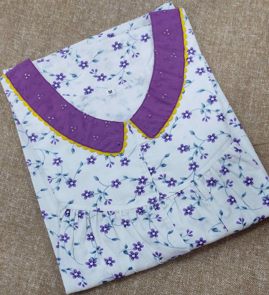 Cotton Pleated , With Pockets, No Open Medium Printed Nighty