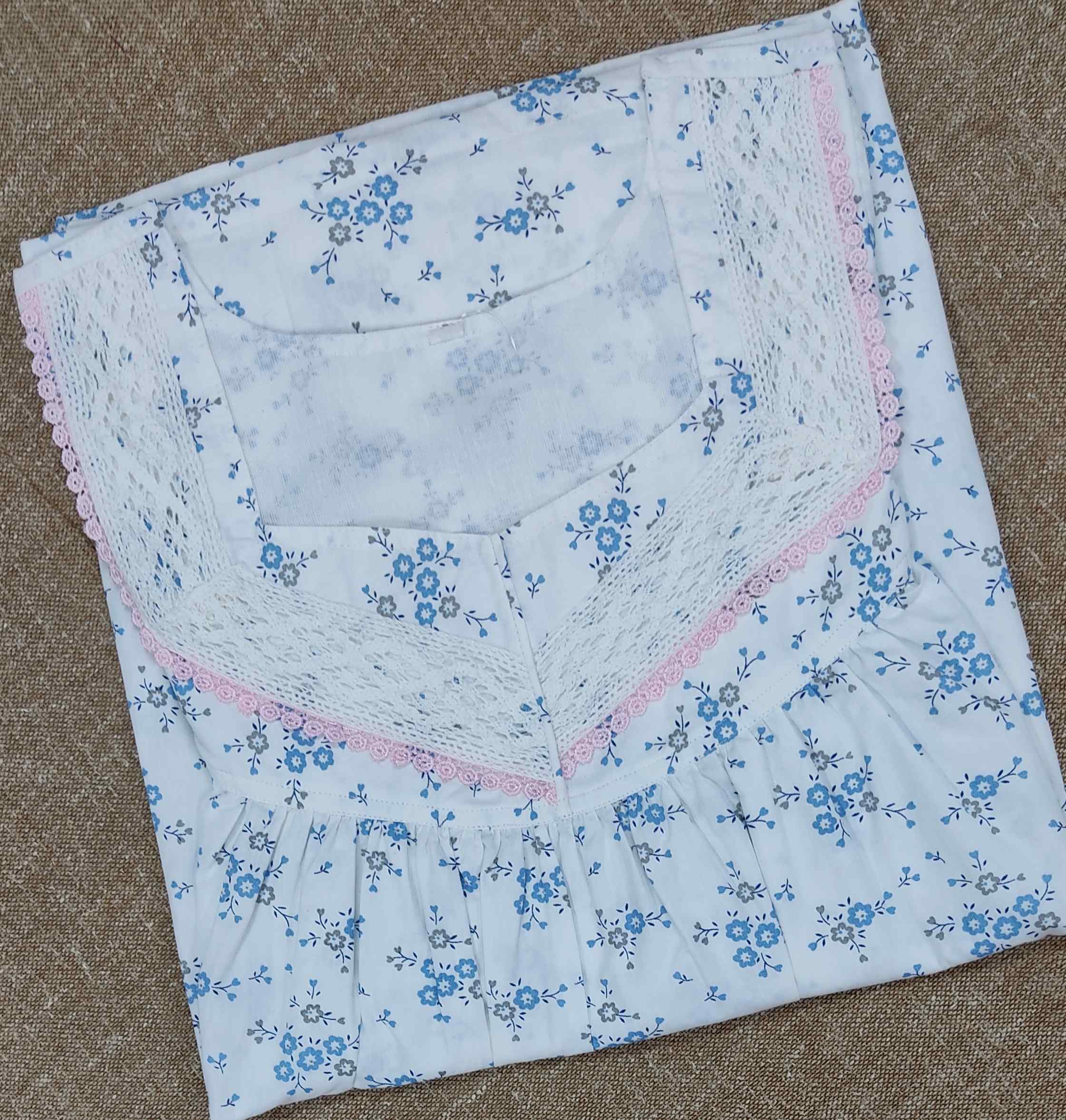 Cotton Pleated , With Pockets, Half Open Medium Printed Nighty