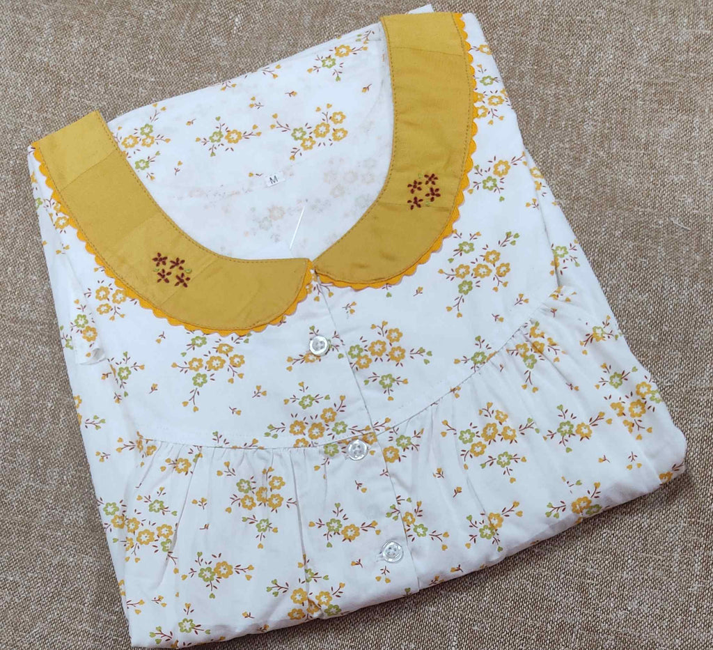 Cotton Pleated , With Pockets, Half Open Medium Printed Nighty