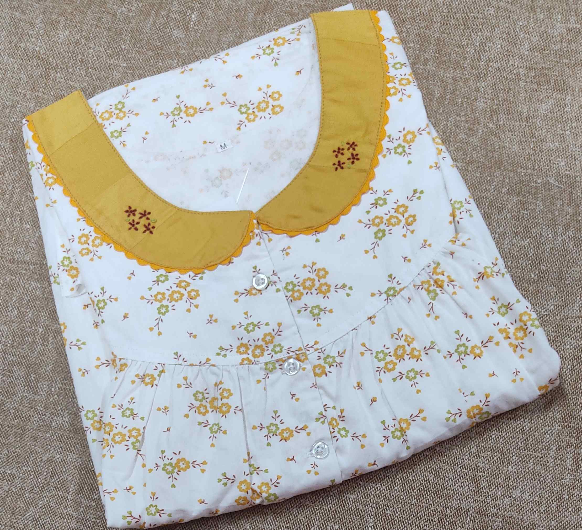 Cotton Pleated , With Pockets, Half Open Medium Printed Nighty
