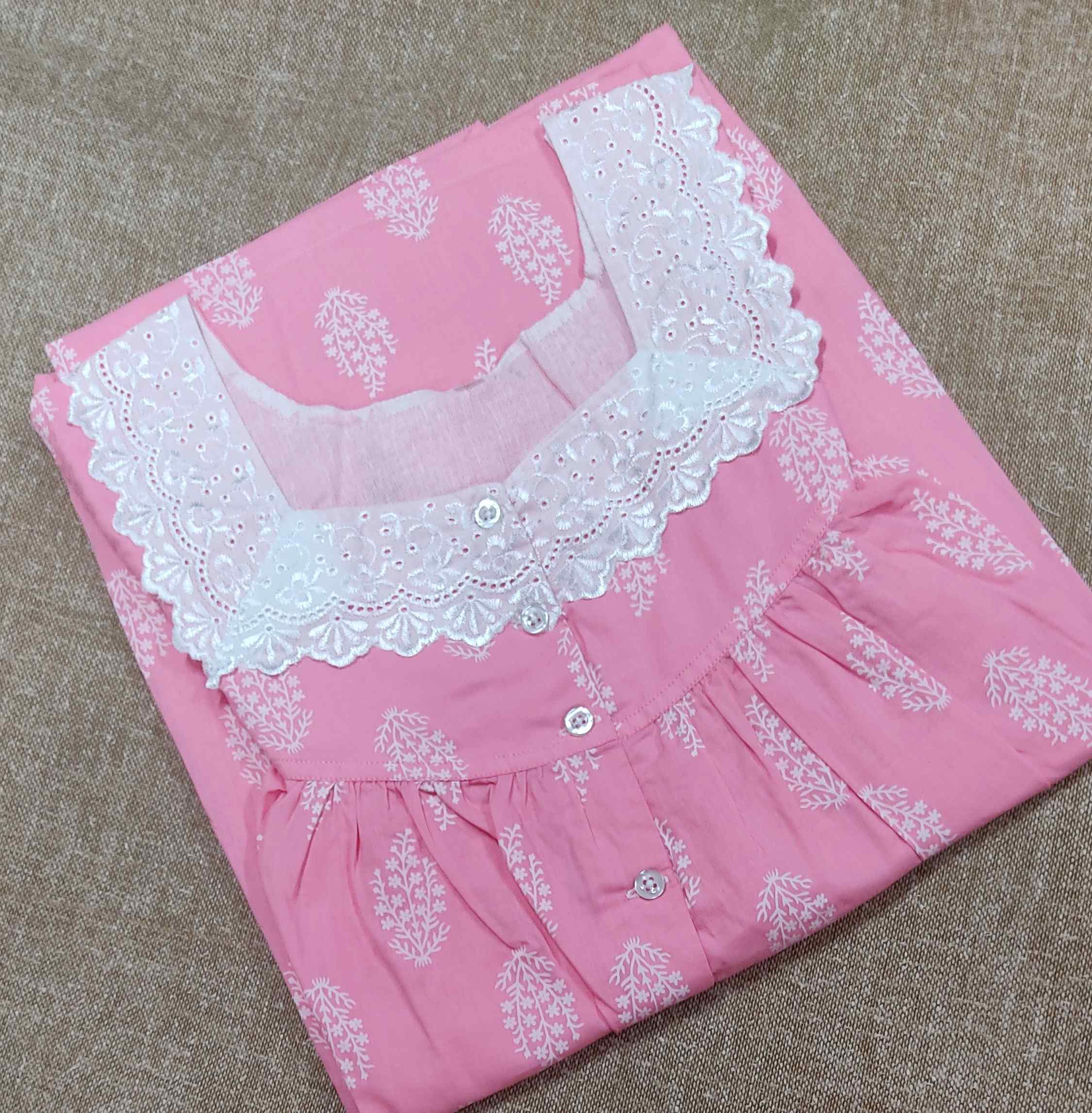 Soft Cotton Pleated , With Pockets, Half Open Medium Printed Nighty