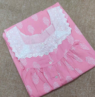 Soft Cotton Pleated , With Pockets, Half Open Medium Printed Nighty