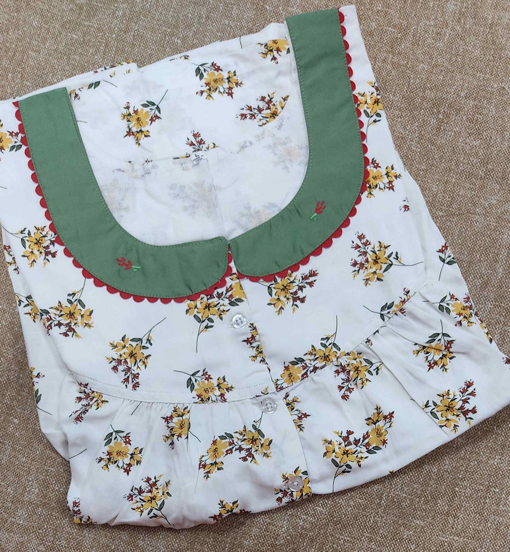 Rayon Pleated , With Pockets, Half Open Large Printed Nighty