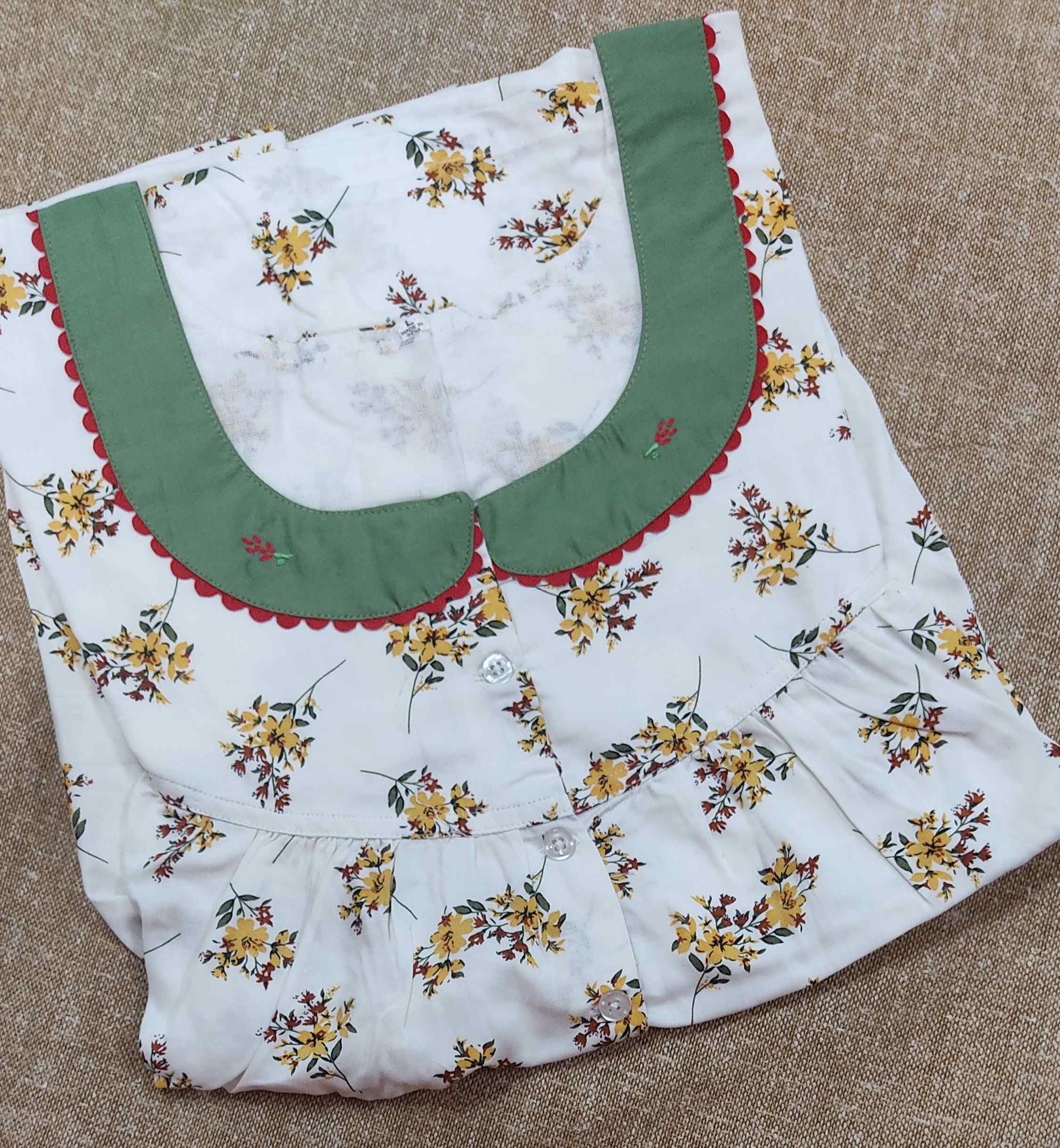 Rayon Pleated , With Pockets, Half Open Large Printed Nighty