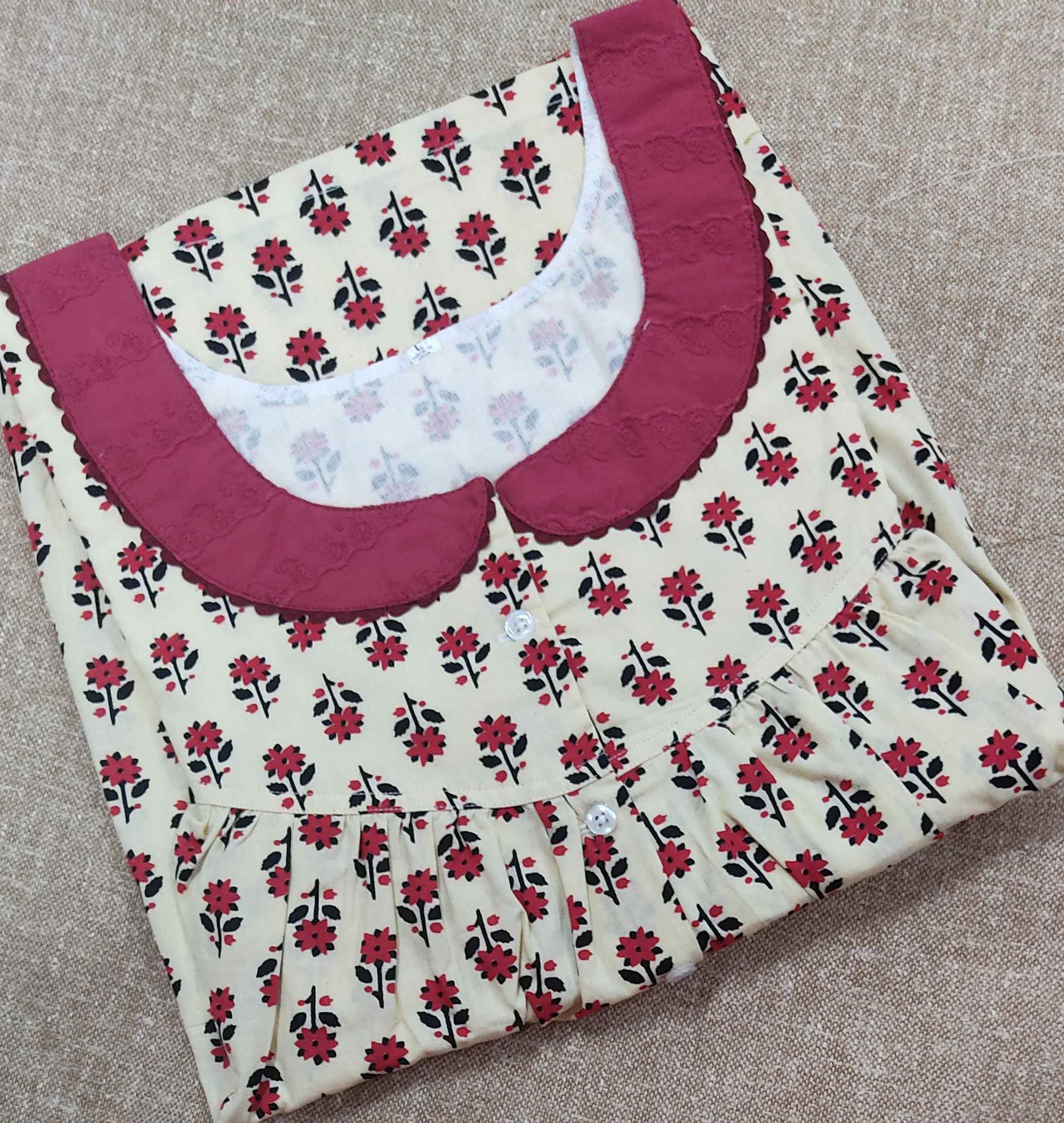 Cotton Pleated , With Pockets, Half Open Large Printed Nighty