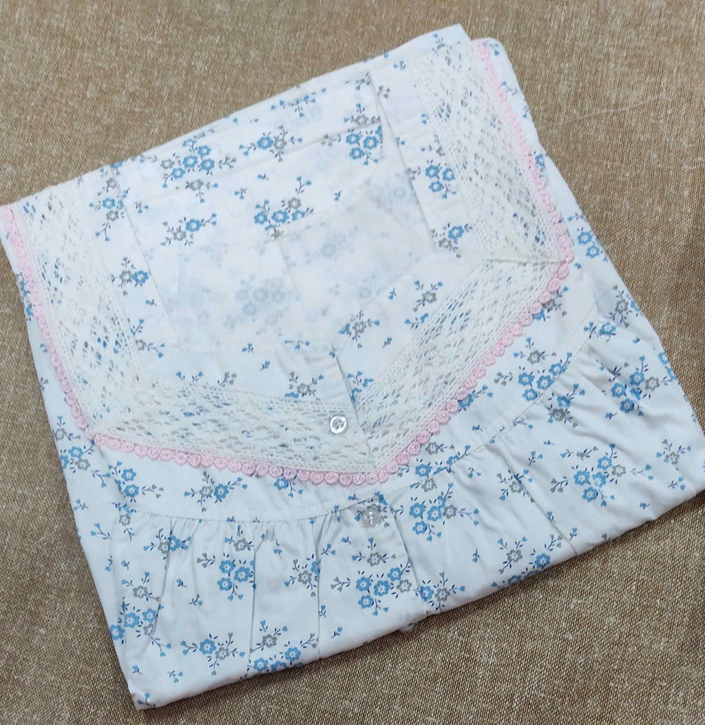 Cotton Pleated , With Pockets, Half Open Large Printed Nighty