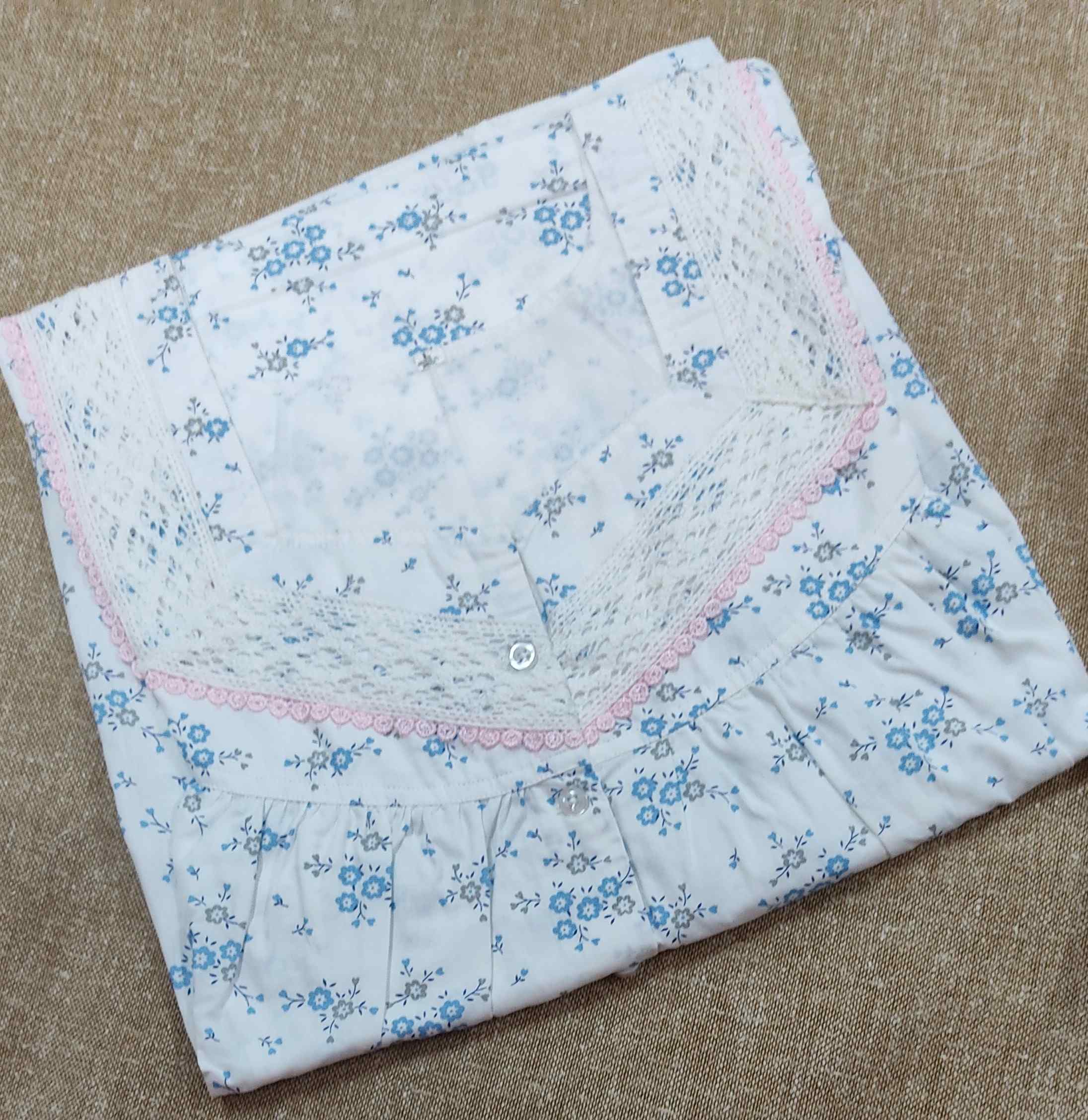 Cotton Pleated , With Pockets, Half Open Large Printed Nighty